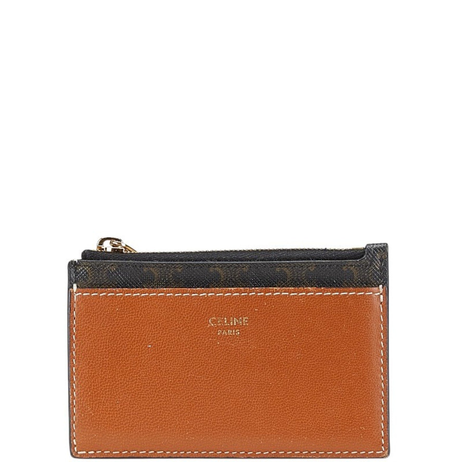 Celine Macadam Card Case Black Brown PVC Leather