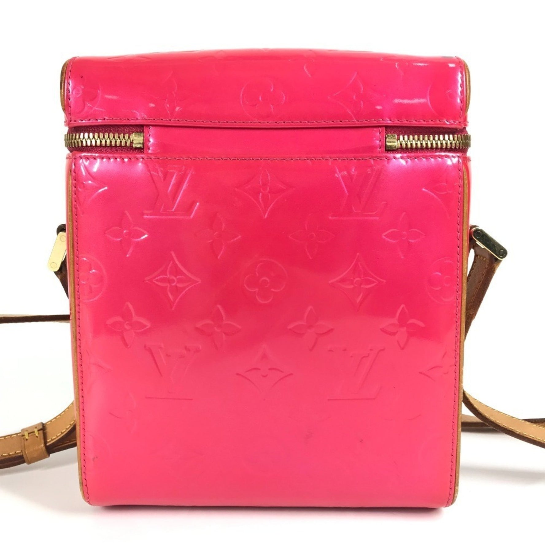 LOUIS VUITTON Monogram Vernis Sullivan Vertical Pochette Shoulder Bag in Canvas, Fuchsia Pink