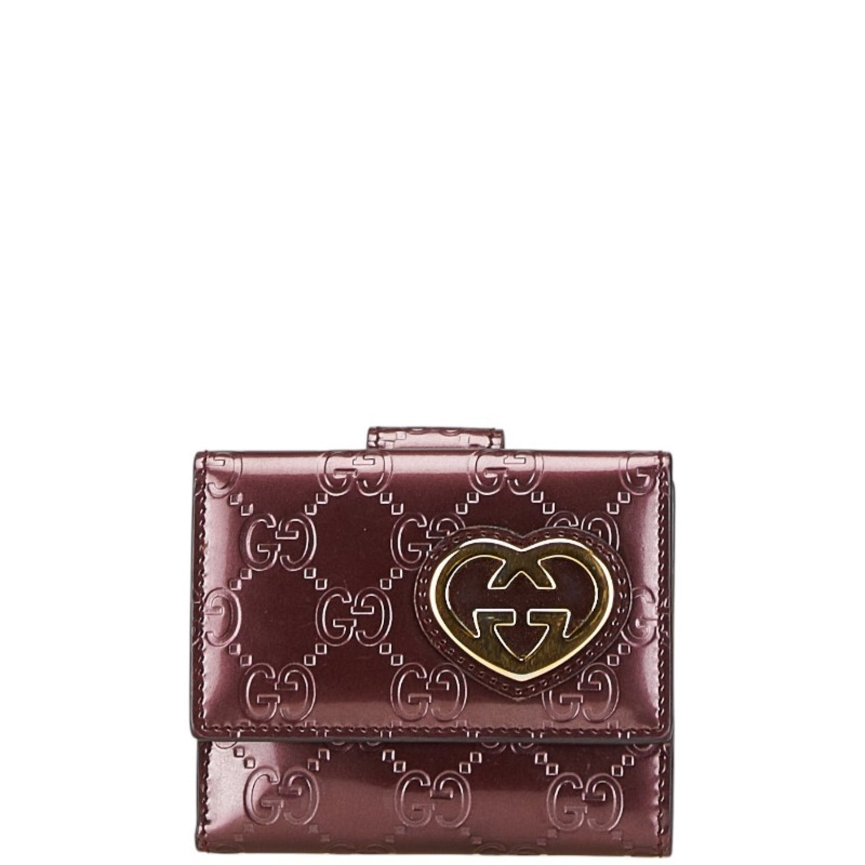 Gucci Guccissima Heart Bi-fold Wallet Wine Red Gold Enamel Women's GUCCI