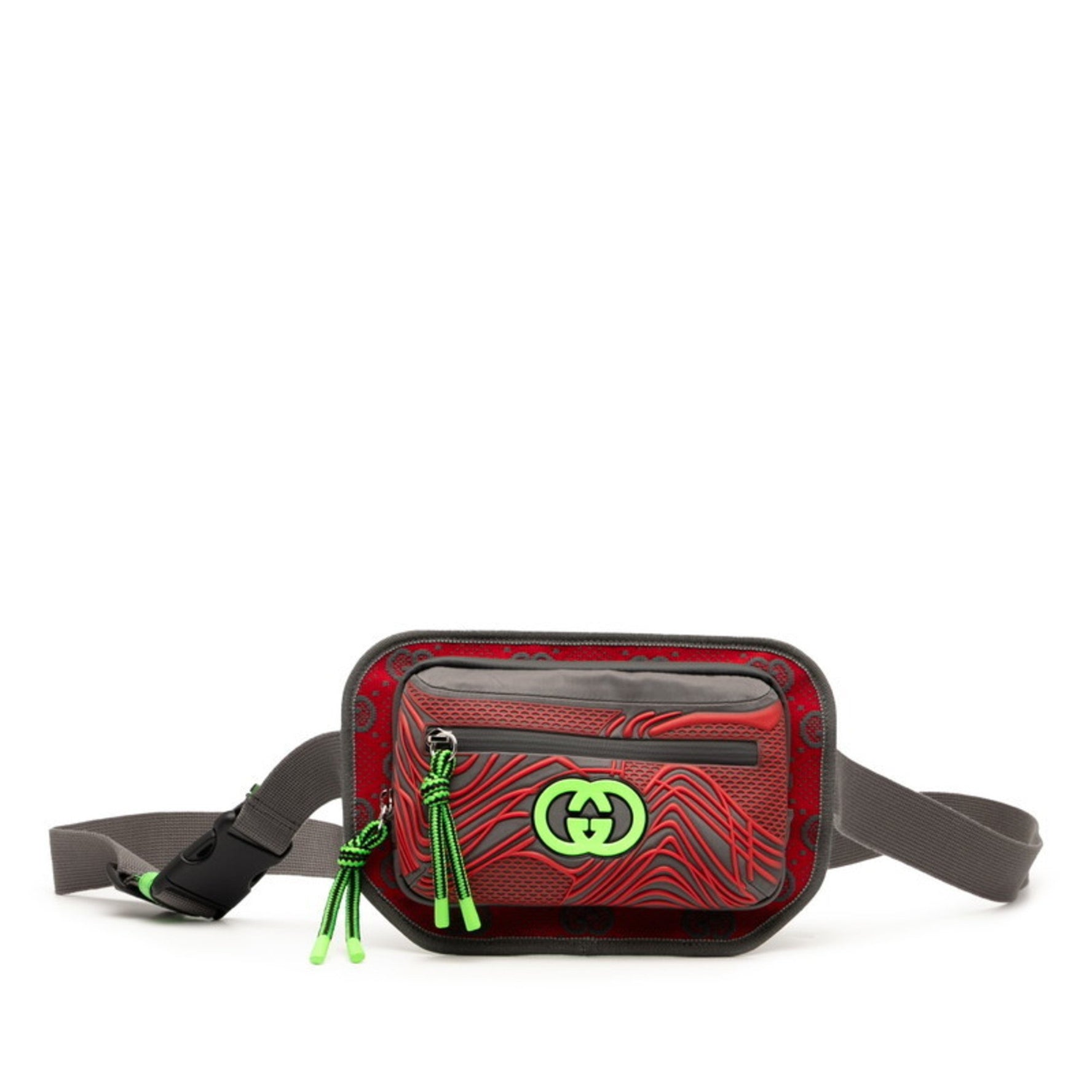 Gucci GG Nylon Body Bag/Waist Bag Gray, Red, Green, Nylon, Rubber