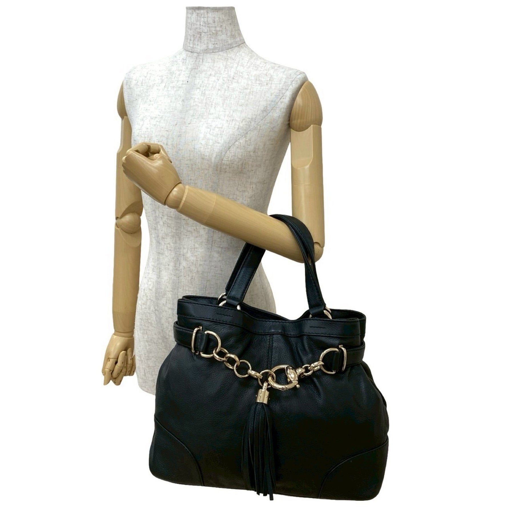 GUCCI Chain Logo Hardware Leather Tassel Fringe Handbag Tote Bag