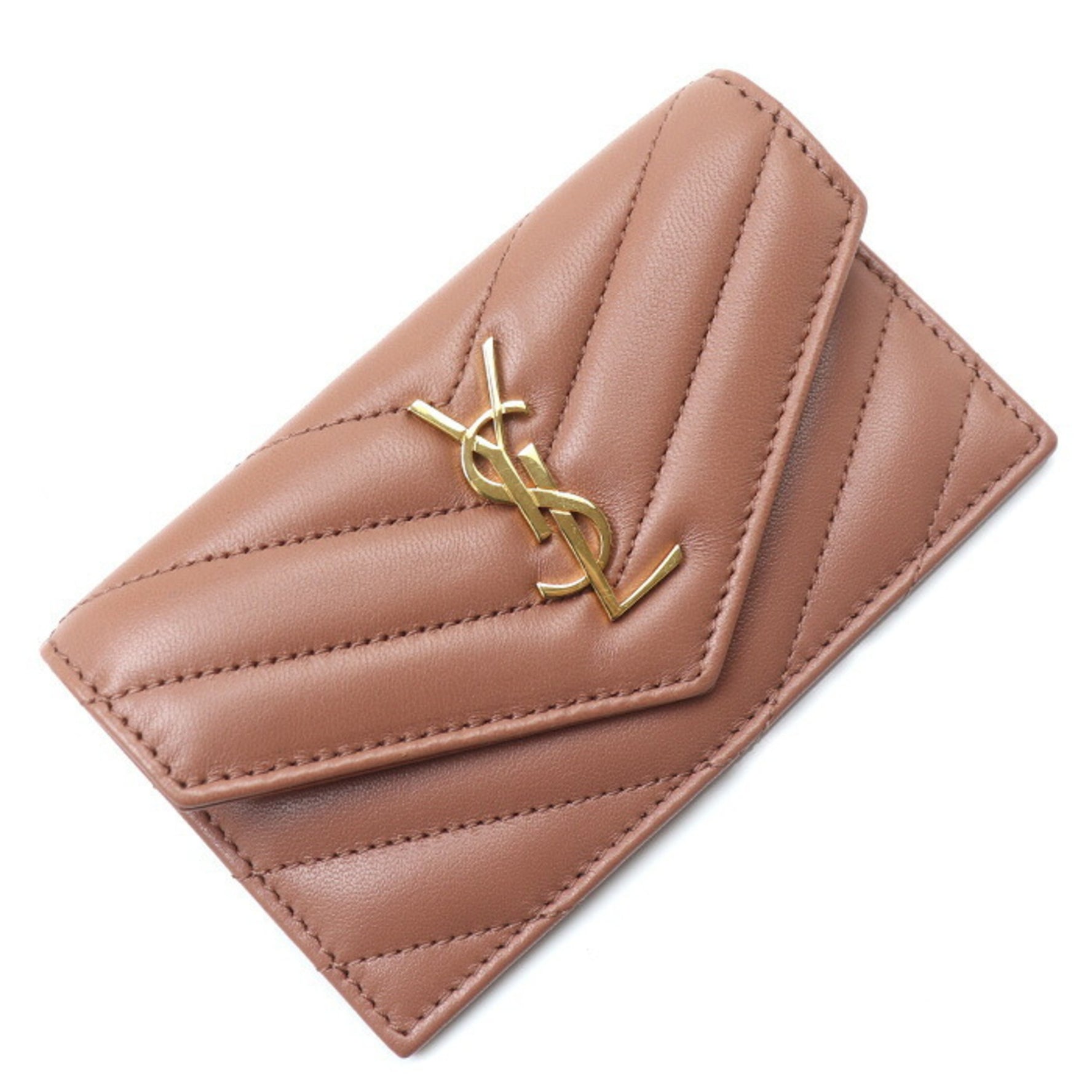 SAINT LAURENT Cassandra Fragment Flap Card Case BARELY PINK 612808AA45922 Women's