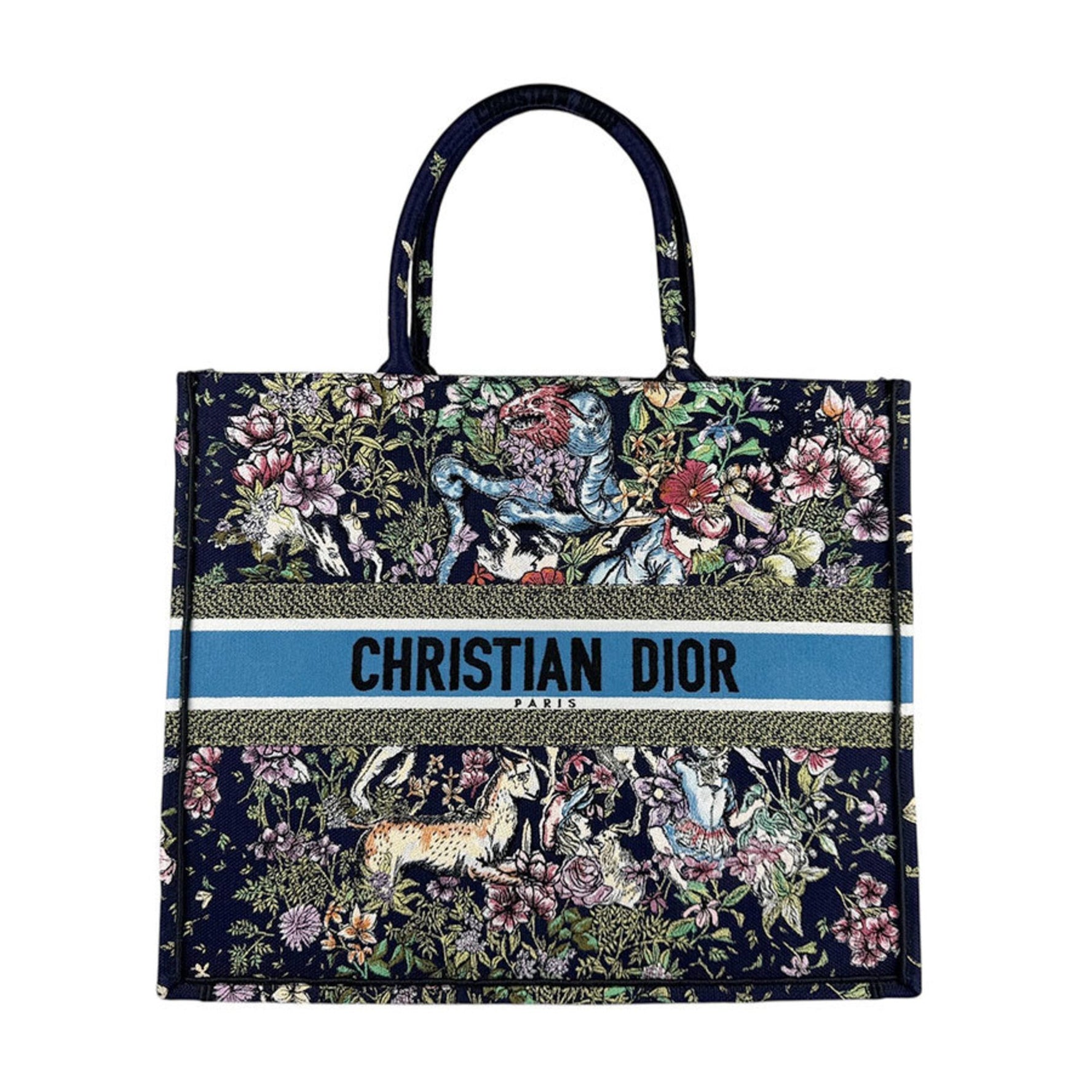Christian Dior Book Tote Shoulder Bag, Large, Canvas, Navy x Multicolor