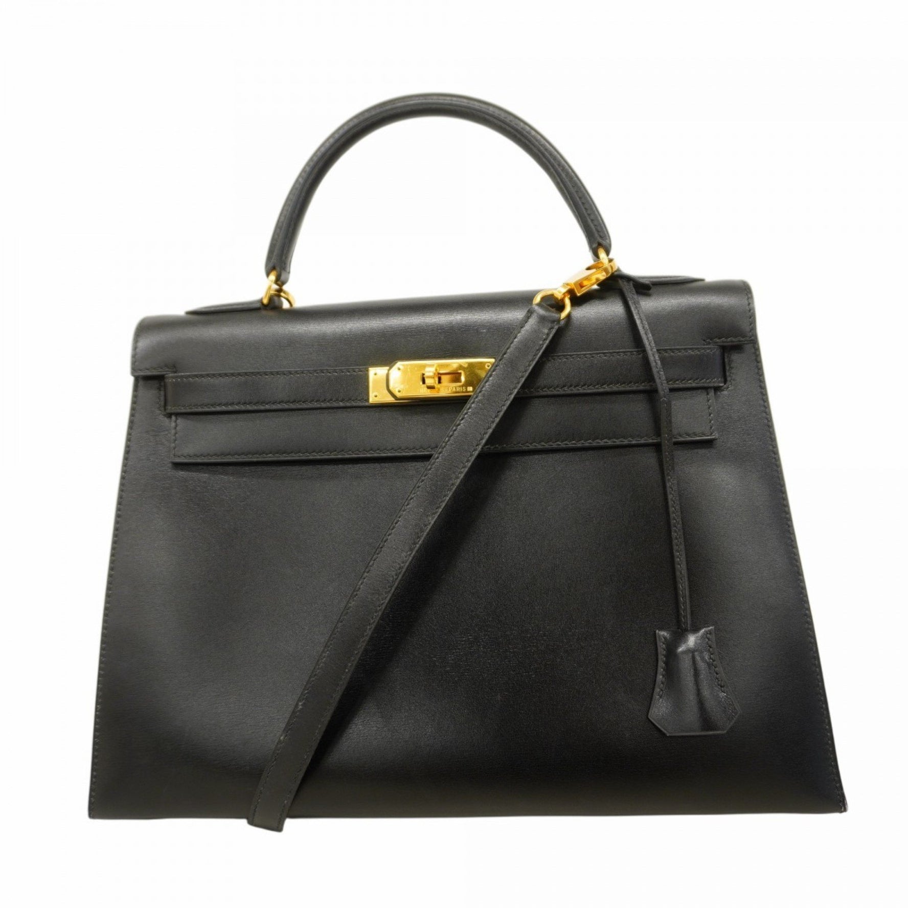 Hermes Hermès Kelly 32 Handbag, Box Calf Leather, Black, 〇Y Stamp, 2-Way Bag for Women