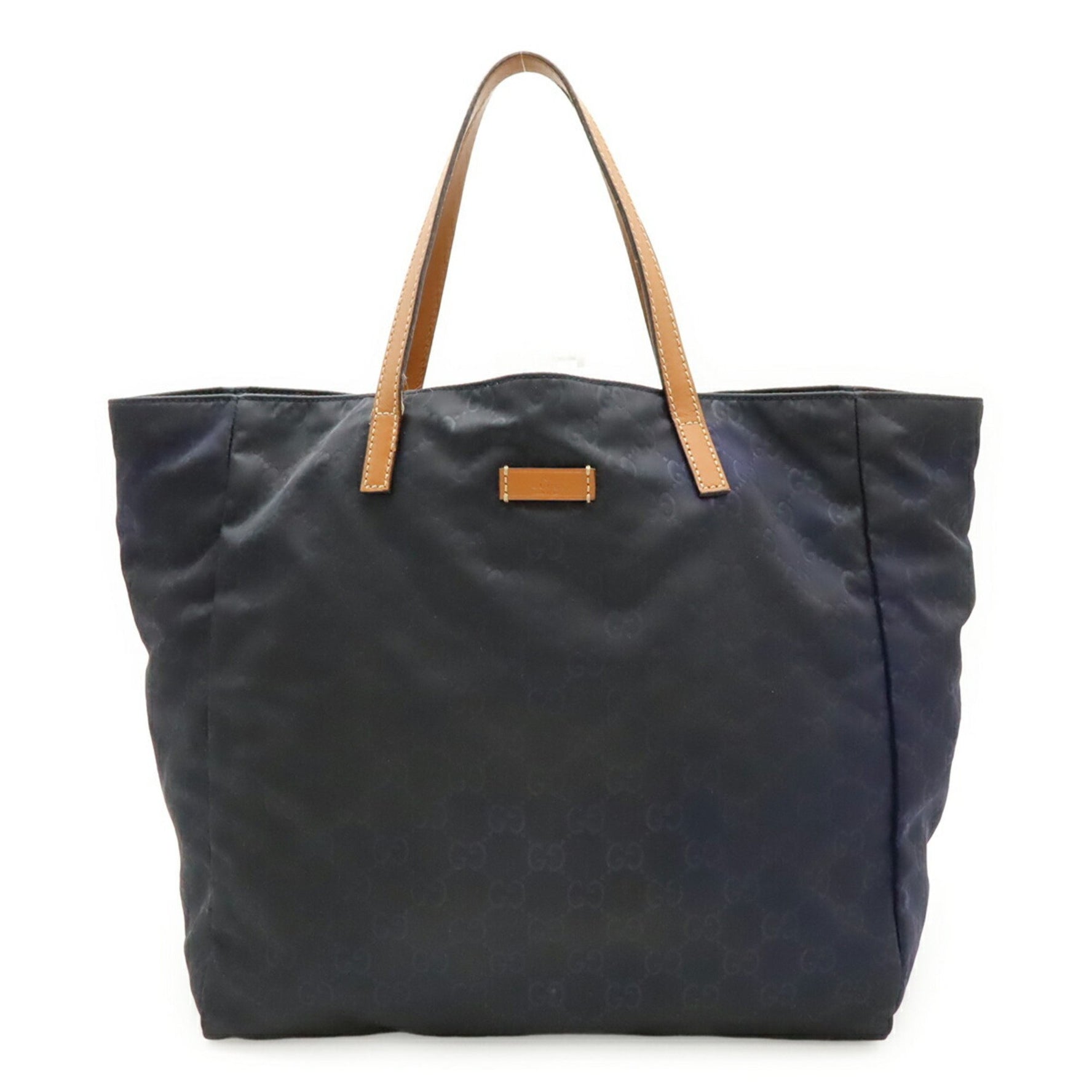 GUCCI GG Nylon Tote Bag, Handbag, and Leather, Black, Brown
