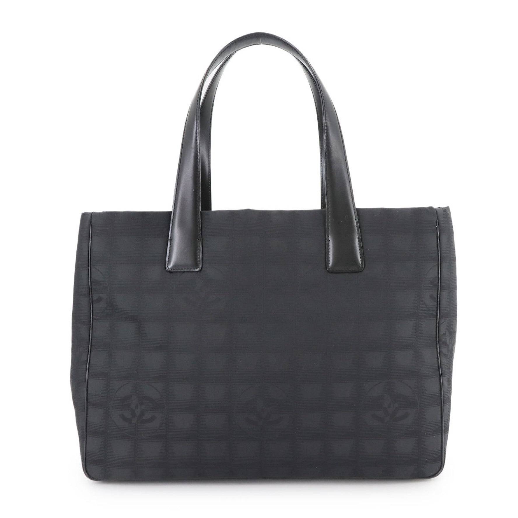 CHANEL New Travel Line Tote Bag MM Nylon Jacquard Leather Black A15991