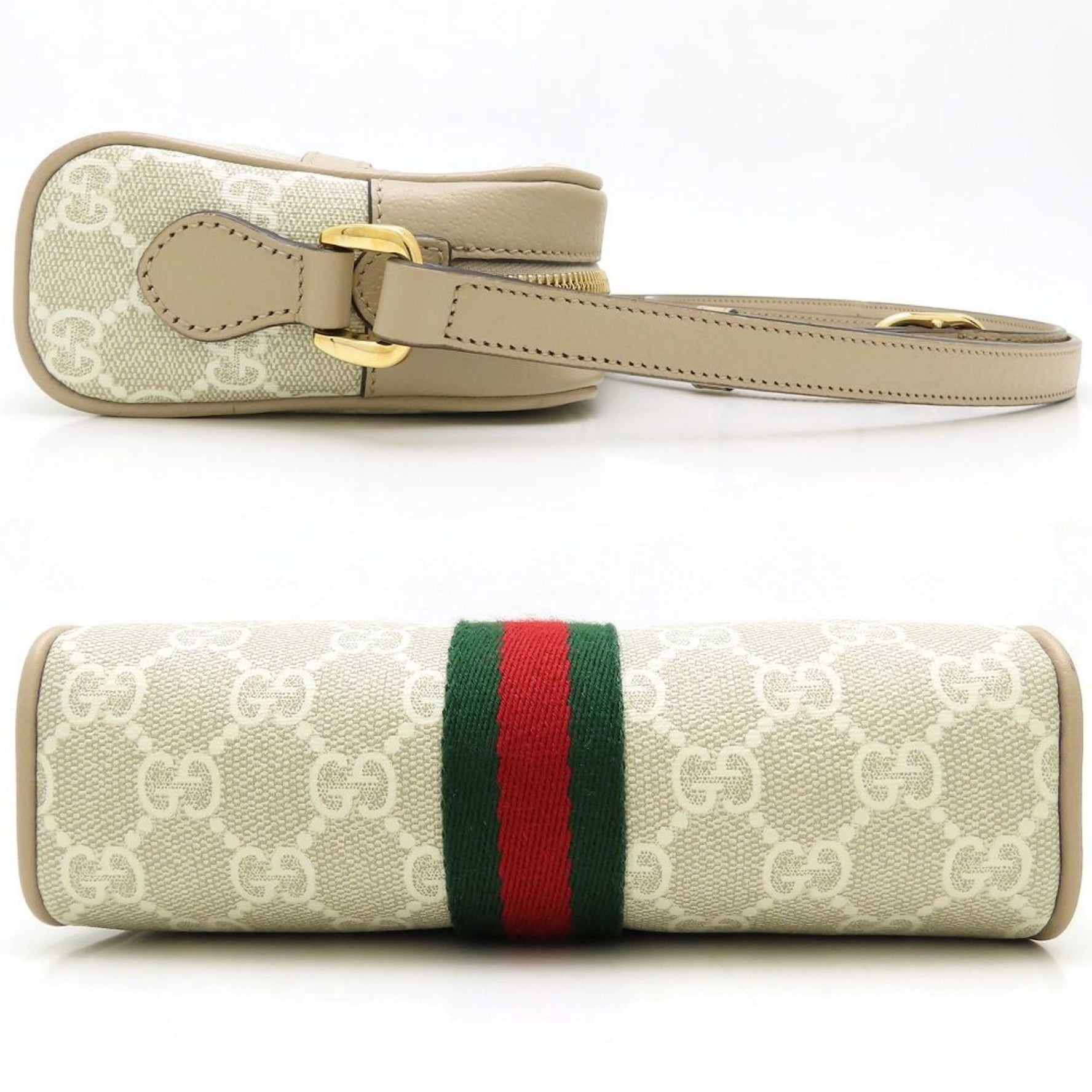 GUCCI Ophidia Shoulder Bag in GG Supreme Canvas and Leather, Beige White,