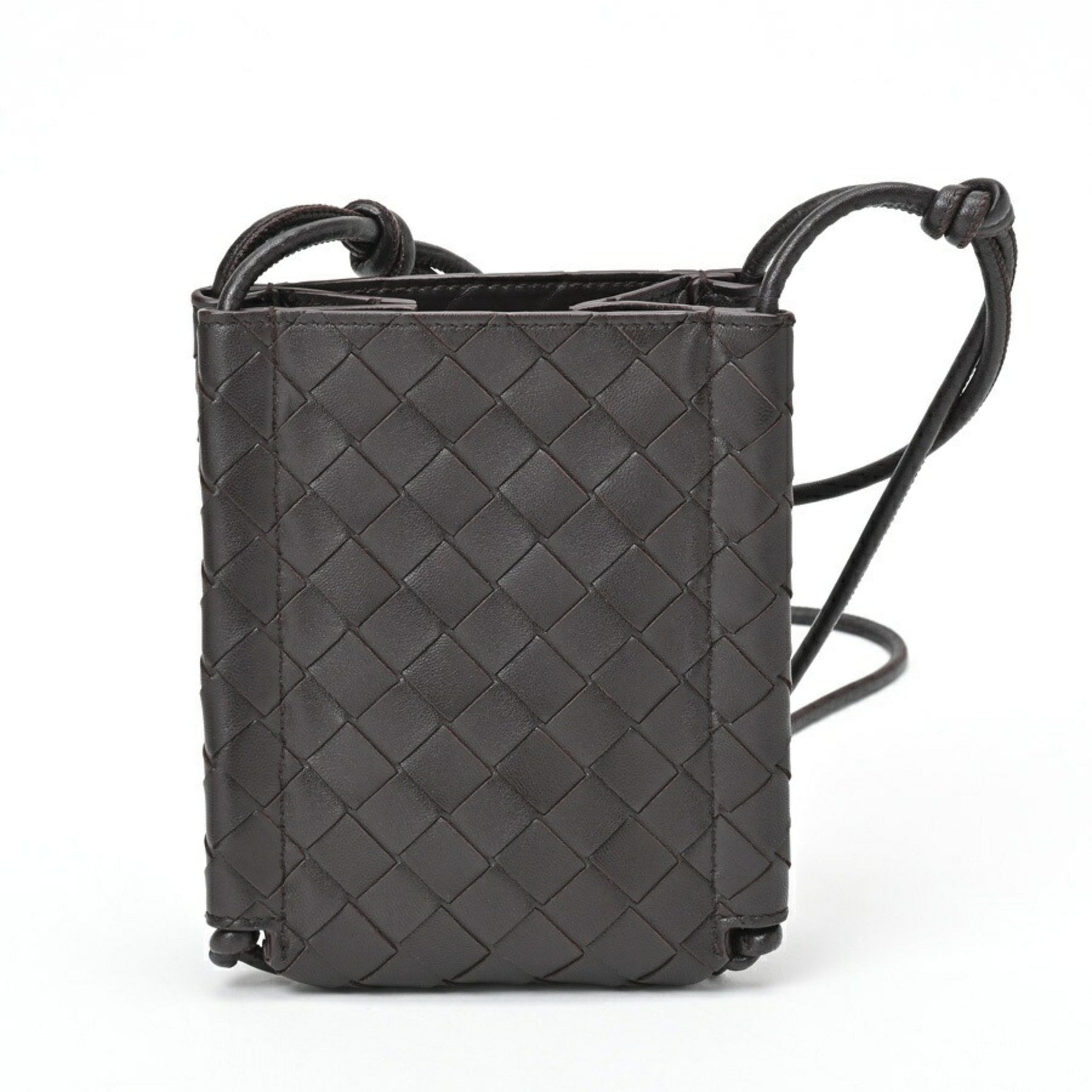 BOTTEGA VENETA The Knot Shoulder Bag Pouch Intrecciato Leather Dark Brown