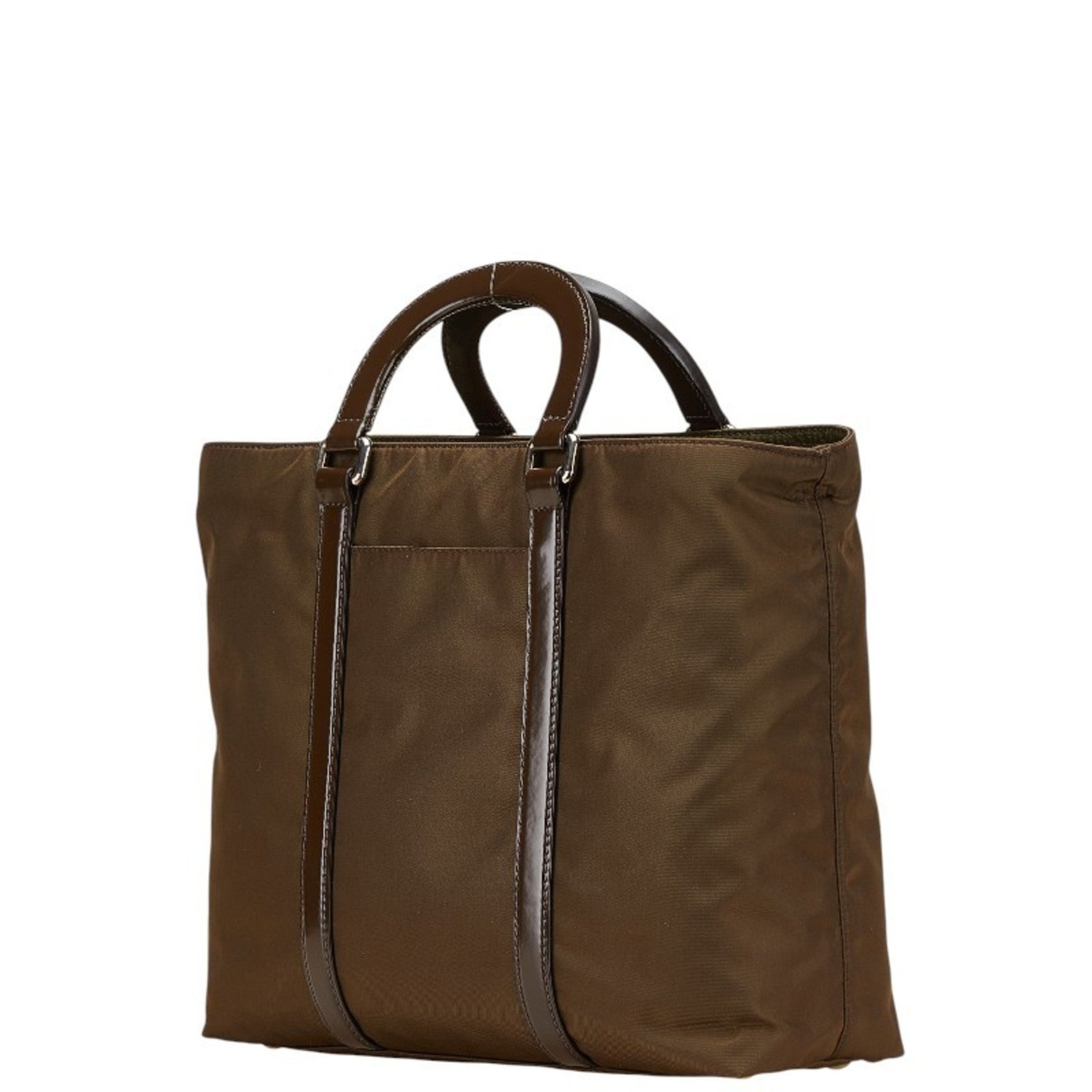 Prada Triangle Logo Plate Handbag/Shoulder Bag, Khaki, Brown, Nylon, Leather