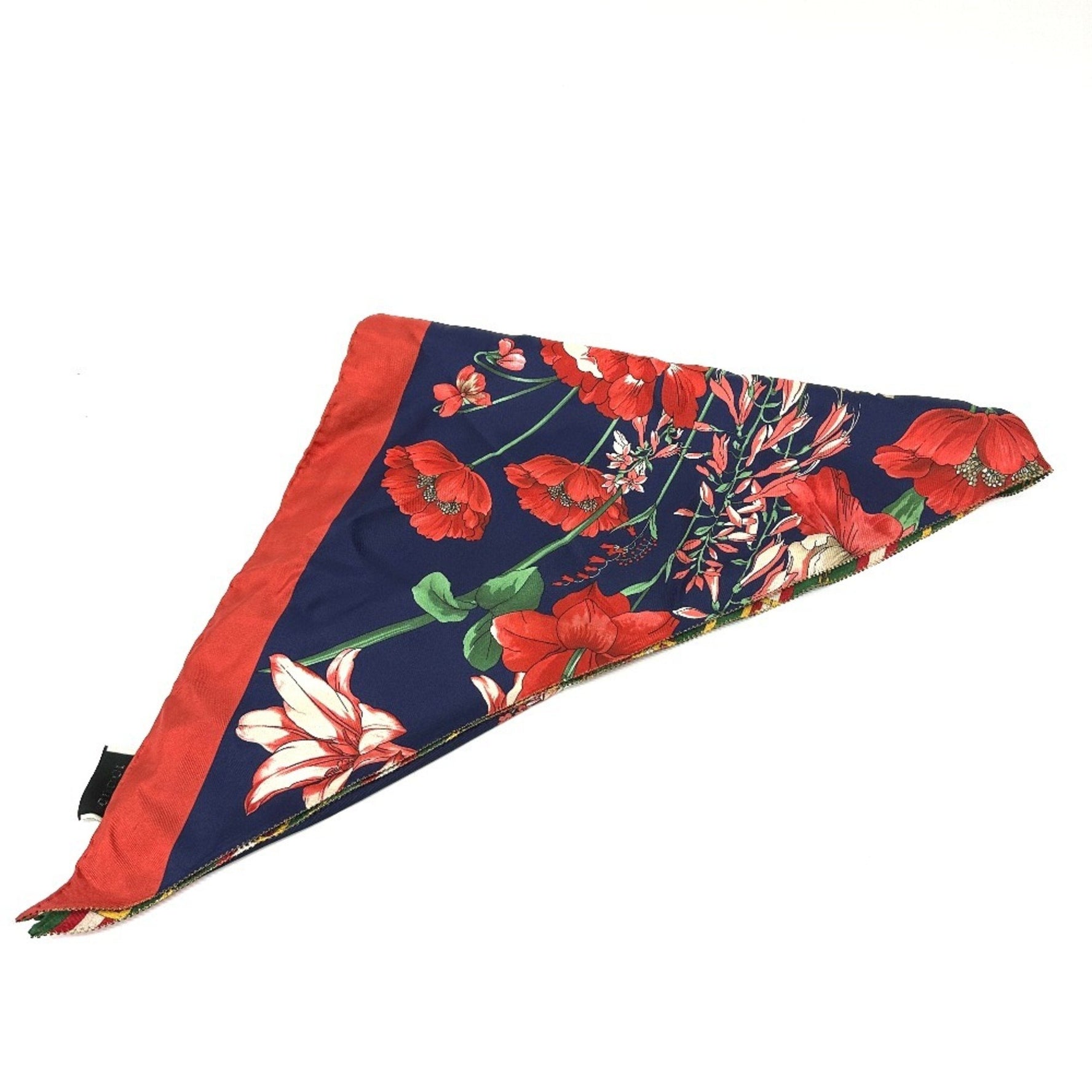GUCCI Floral Print Triangle Scarf Silk Multicolor