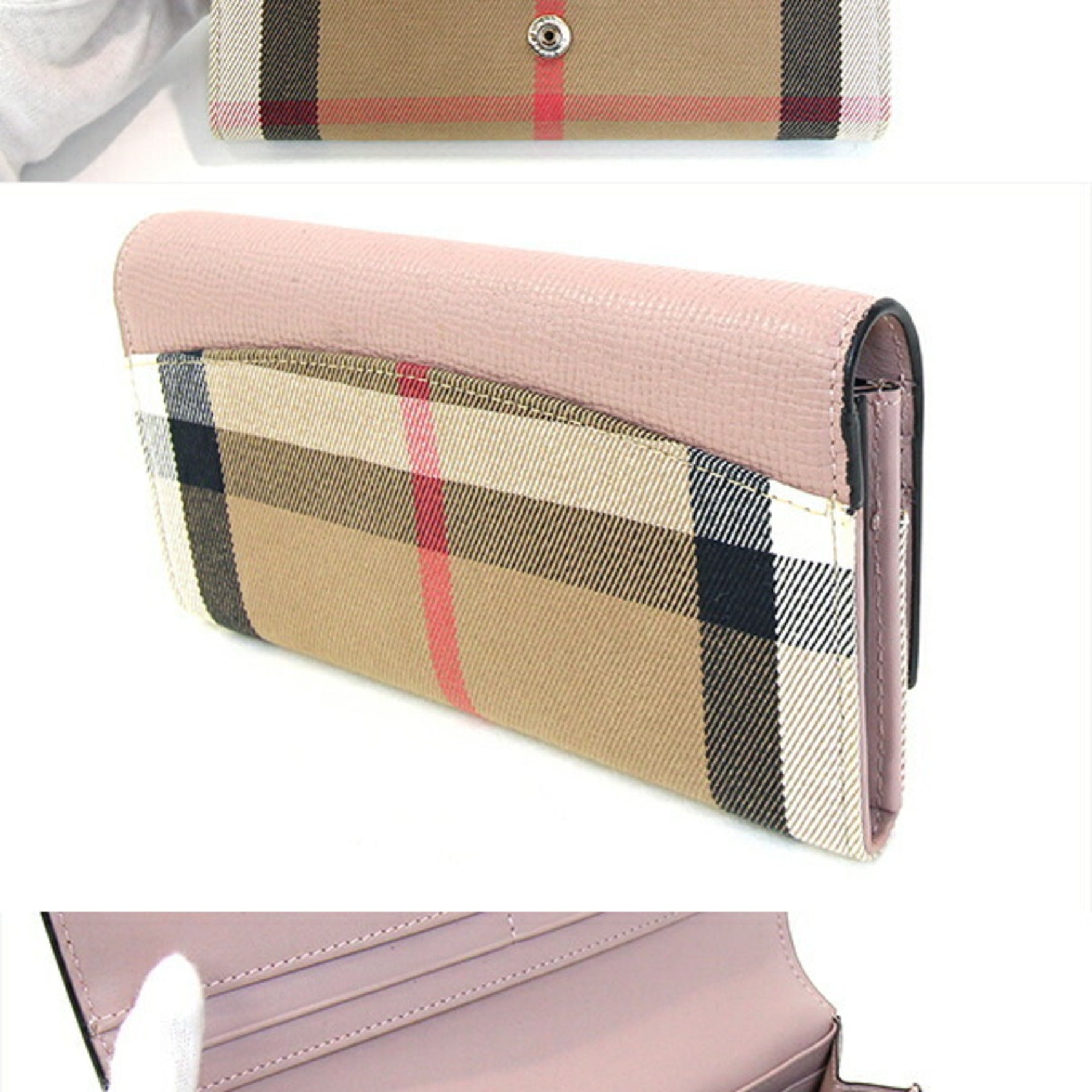 Burberry Bi-fold Long Wallet Smoky Pink Leather Canvas Nova Check Women's BURBERRY
