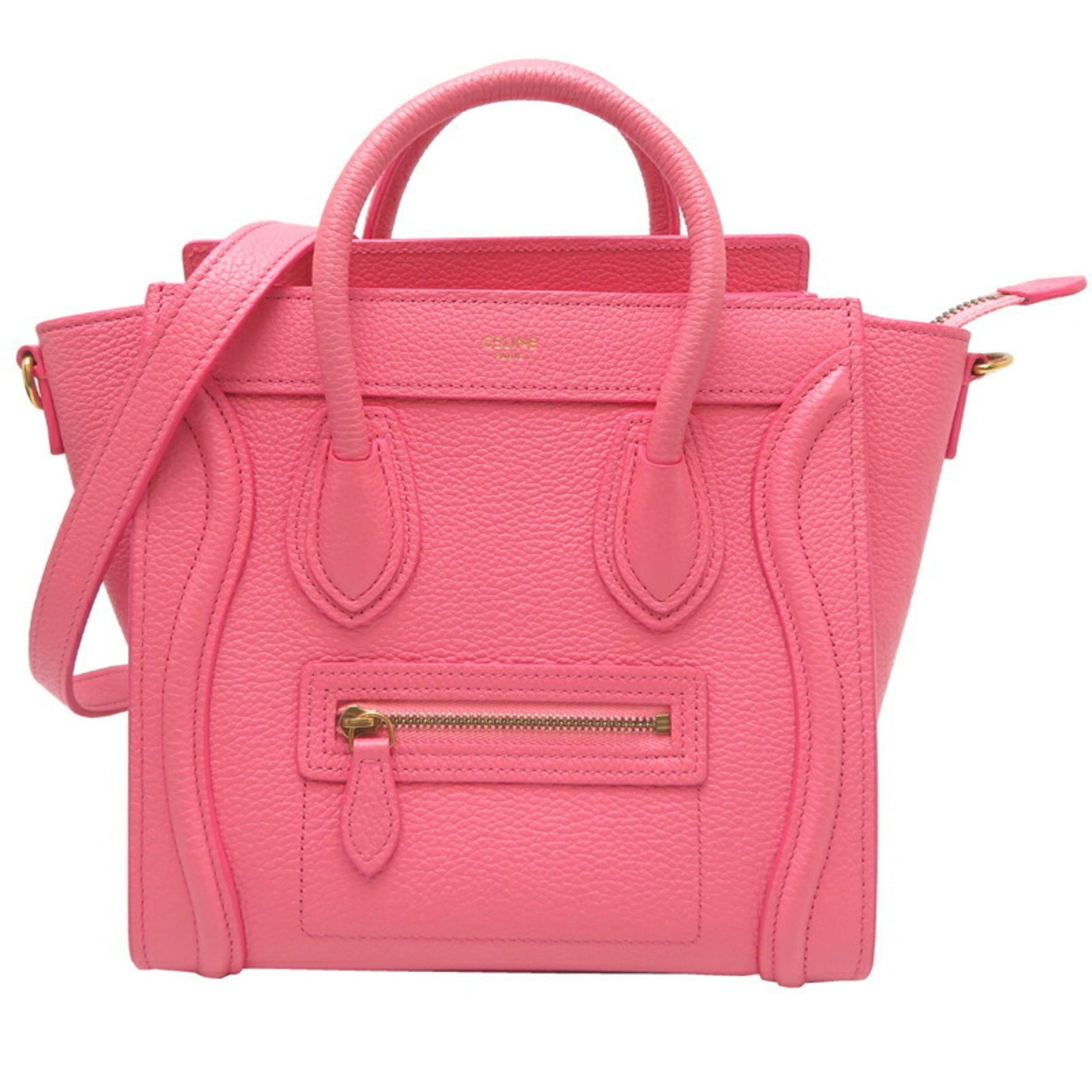 Celine Luggage Nano Shopper Handbag Calfskin Flamingo