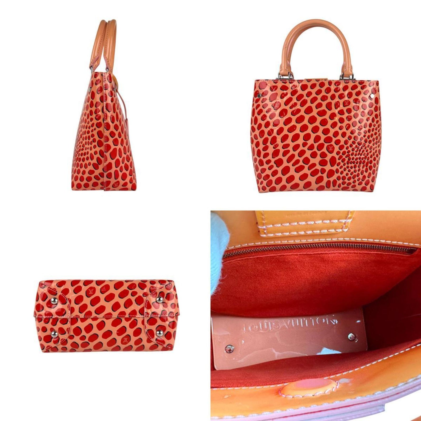 Louis Vuitton Jungle Dot Tote Handbag Shoulder Bag in Patent Leather, Pink Beige, Red, and Silver, Women's, M42032 z6366