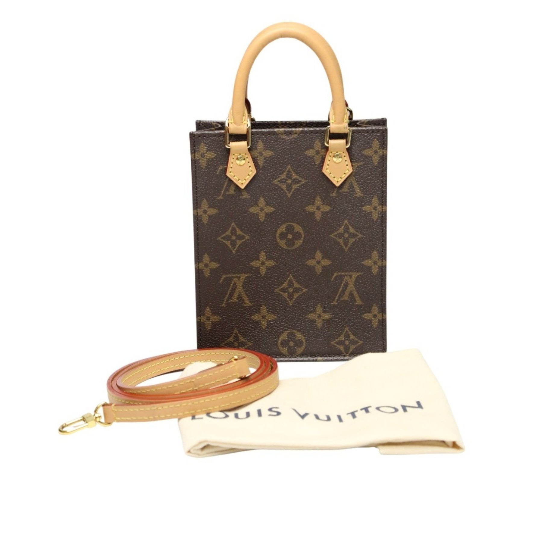 Louis Vuitton Monogram Petite Sac Plat Shoulder Bag Brown