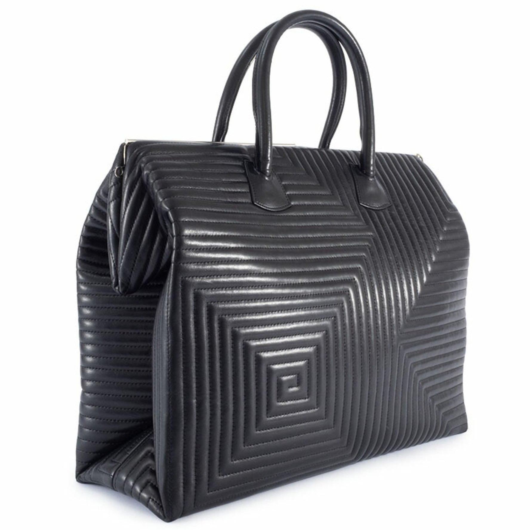 Bally quilted handbag in leather. square tote bag.