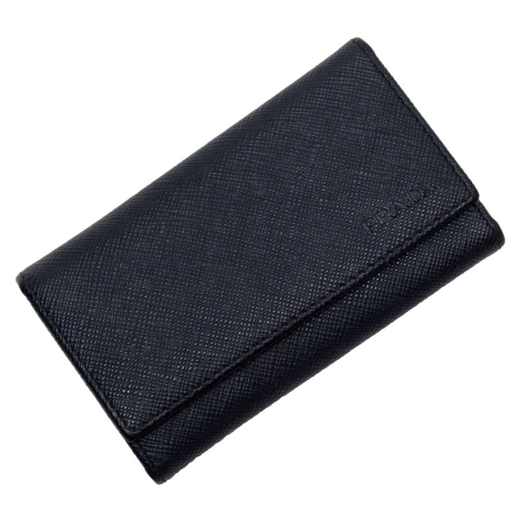 PRADA key case leather navy men's t18984a