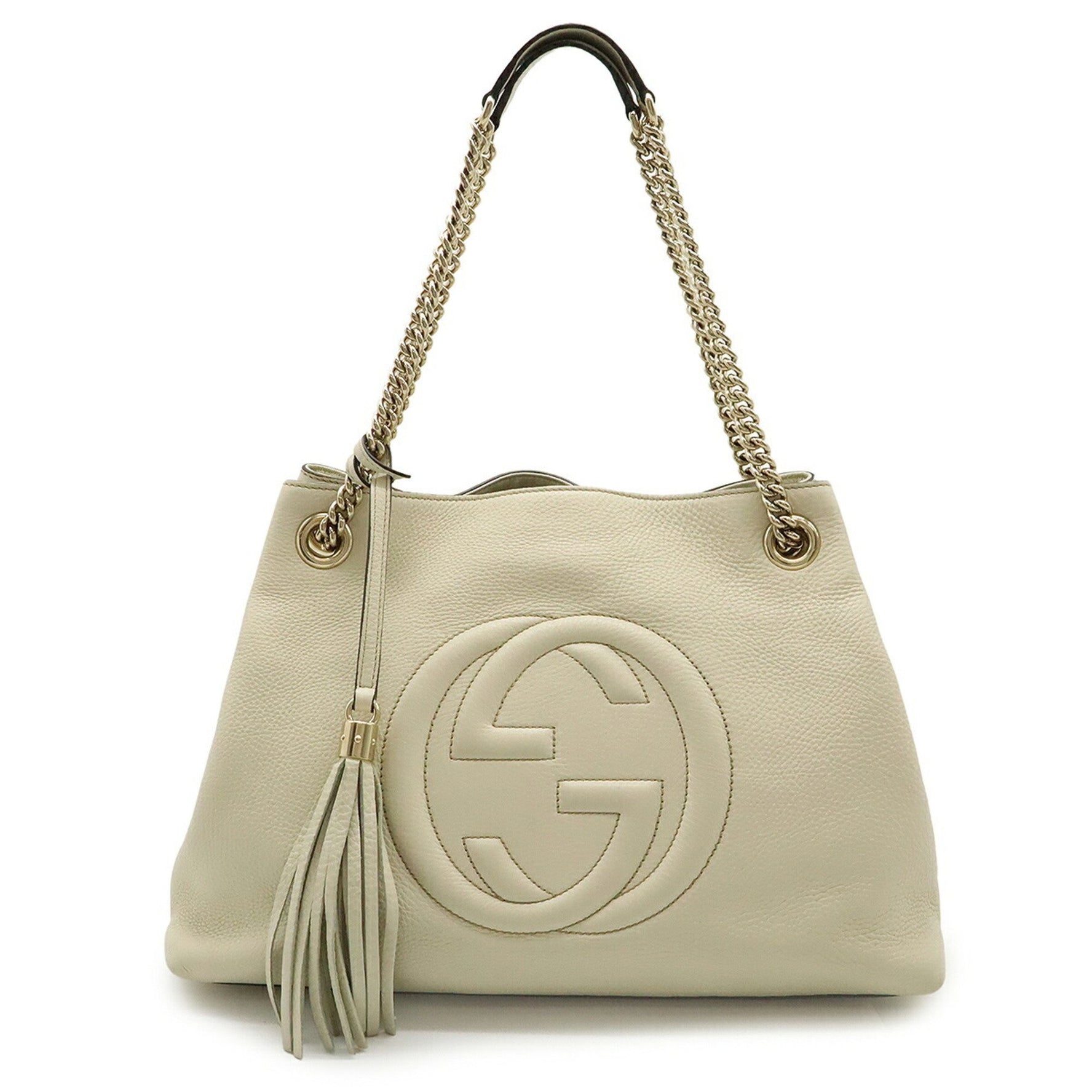 GUCCI Soho Interlocking G Chain Bag, Shoulder Tote Leather, White,