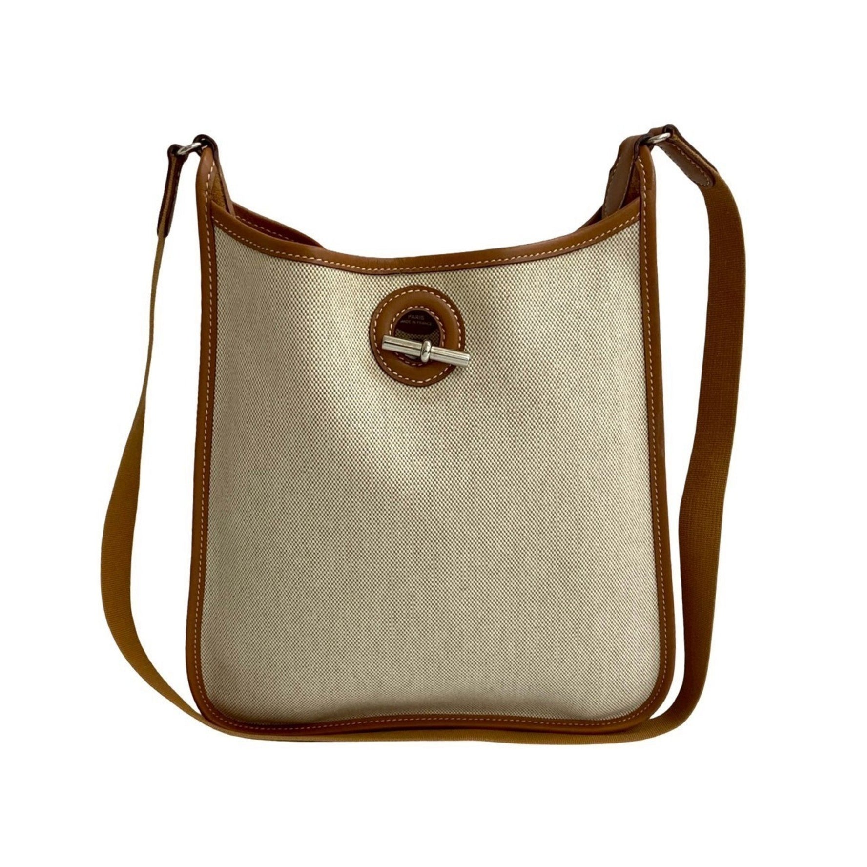 HERMES Vespa PM Toile H Buffle Leather Shoulder Bag in Ivory and Brown (20303)