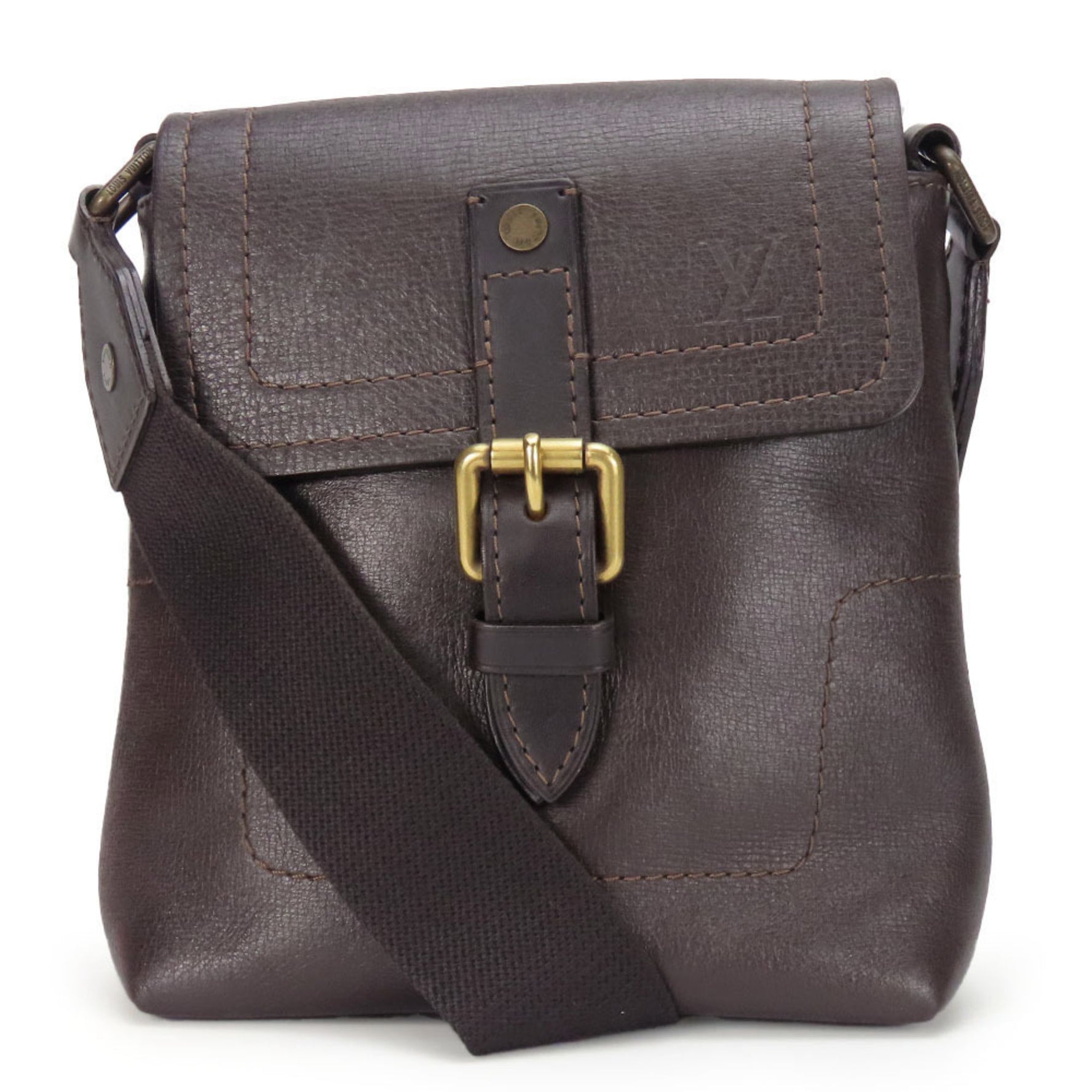 Louis Vuitton Shoulder Bag Yuma M92995 Utah Leather Dark Brown Pochette Men's LOUIS VUITTON
