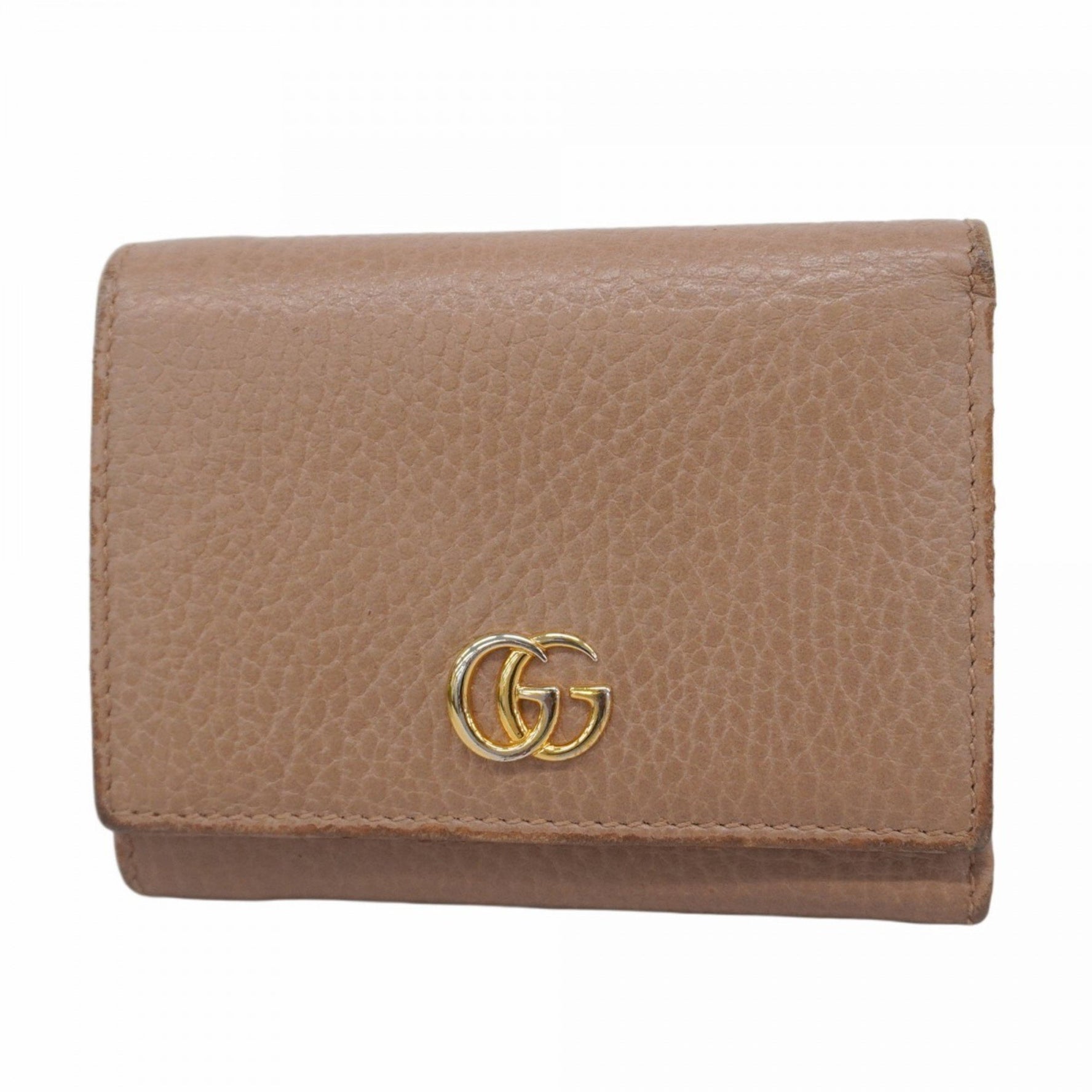 Gucci GG Marmont Tri-fold Wallet Leather Beige Women's
