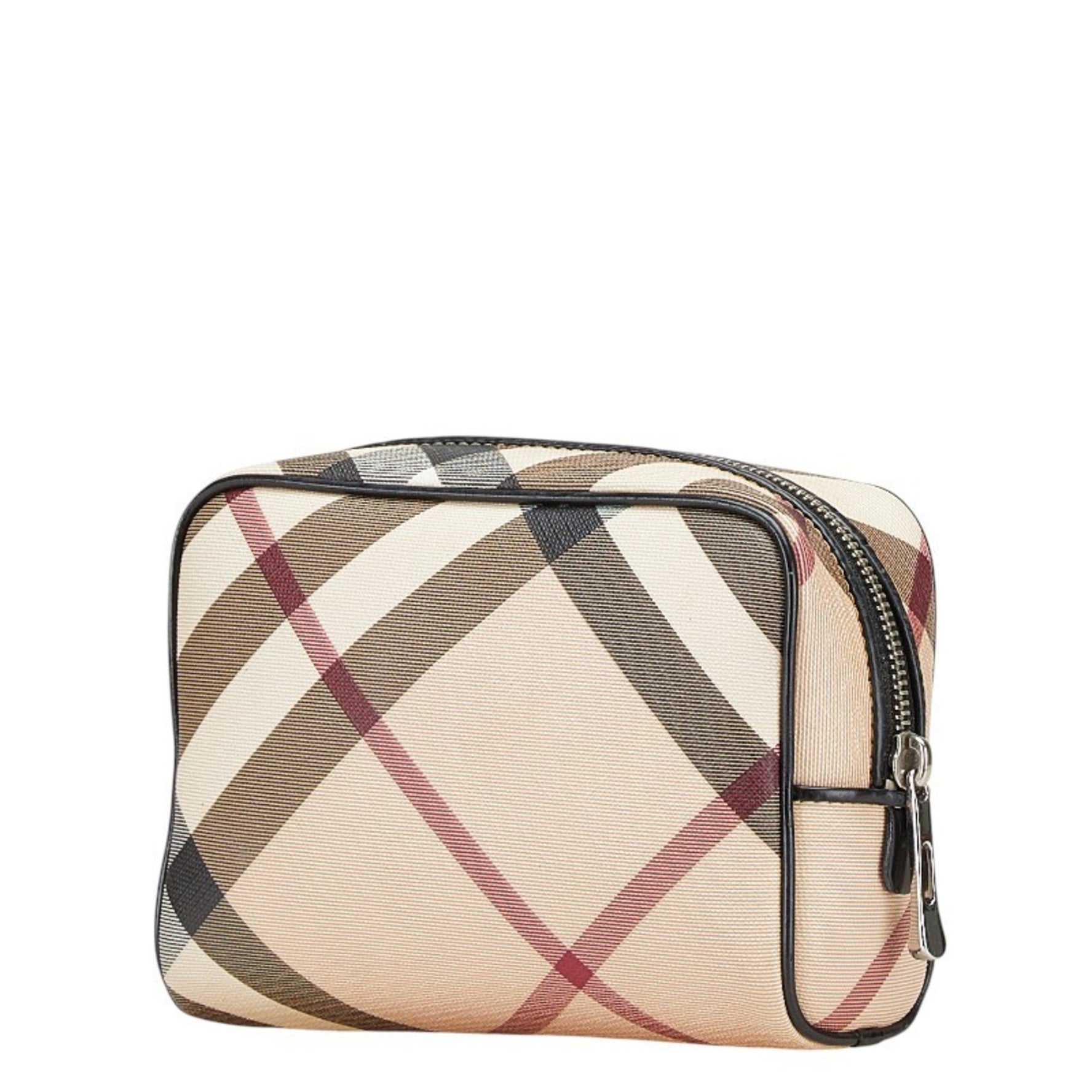 Burberry Nova Check Pouch in Beige, Black, and Multicolor Leather .