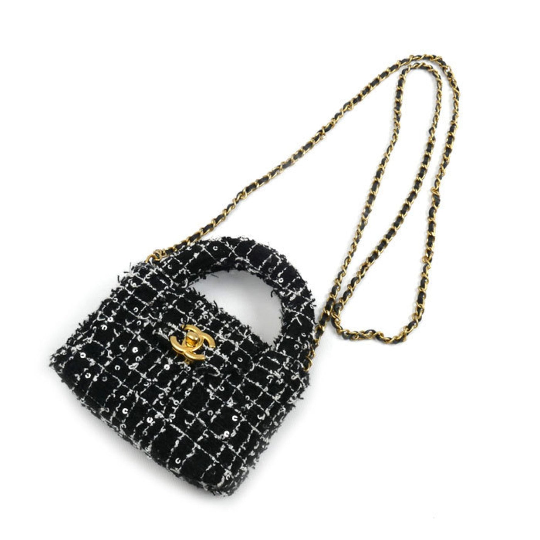 CHANEL Fabric Mini Chain Shoulder Bag, Sequins