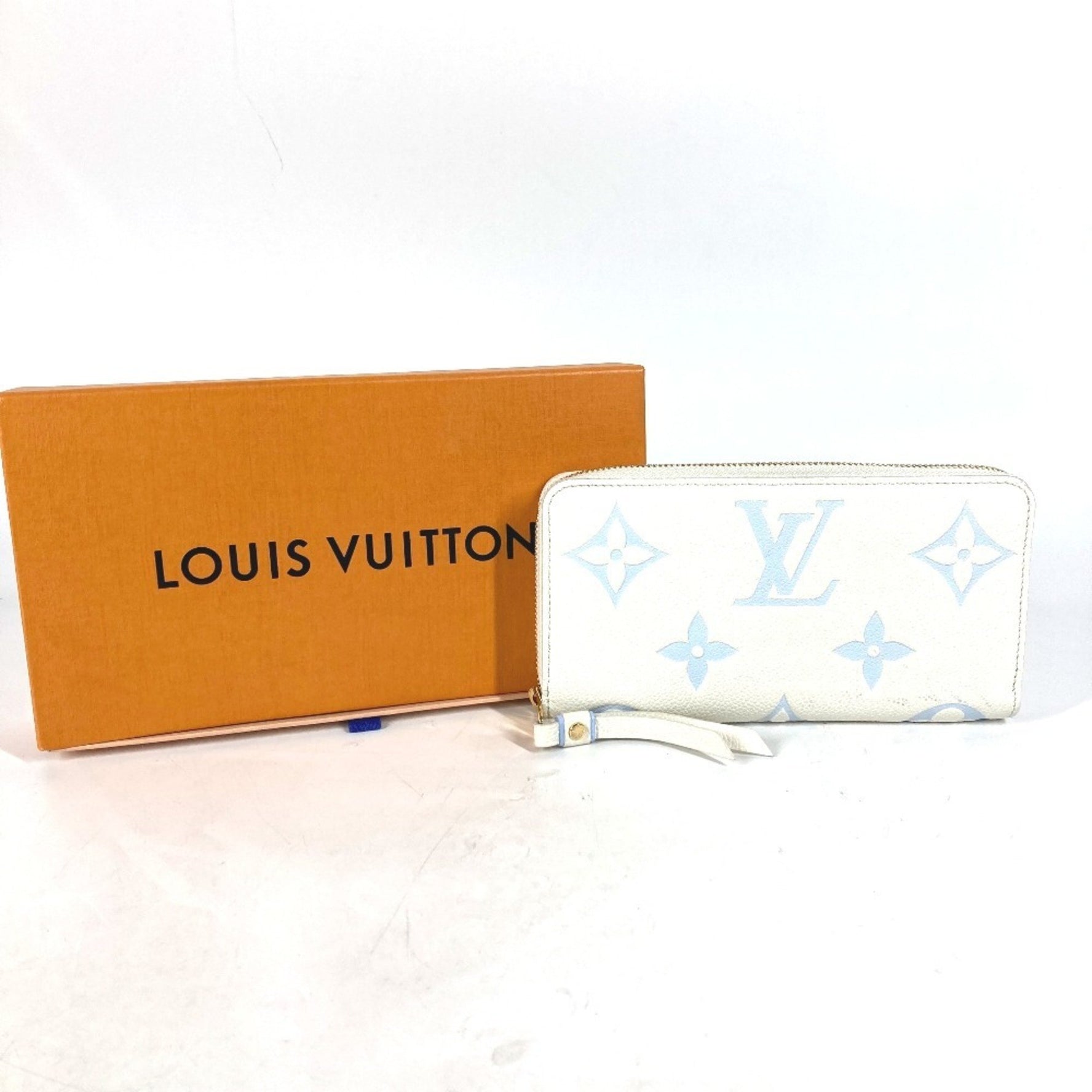 LOUIS VUITTON M83308 Monogram Empreinte Zippy Wallet, Round Zipper Long Leather, Women's, Latte White/Candy Blue