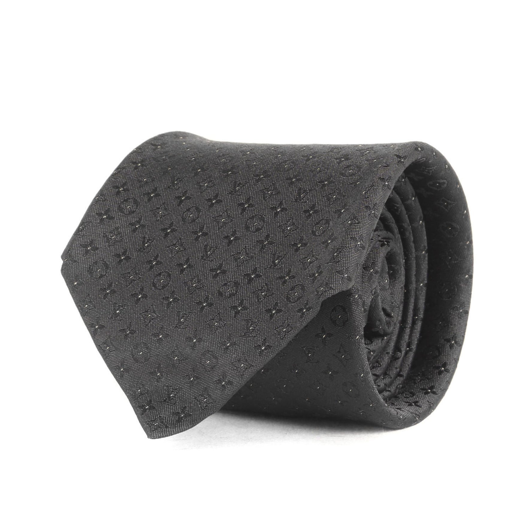 Louis Vuitton Tie Gold Thread Monogram Silk Black