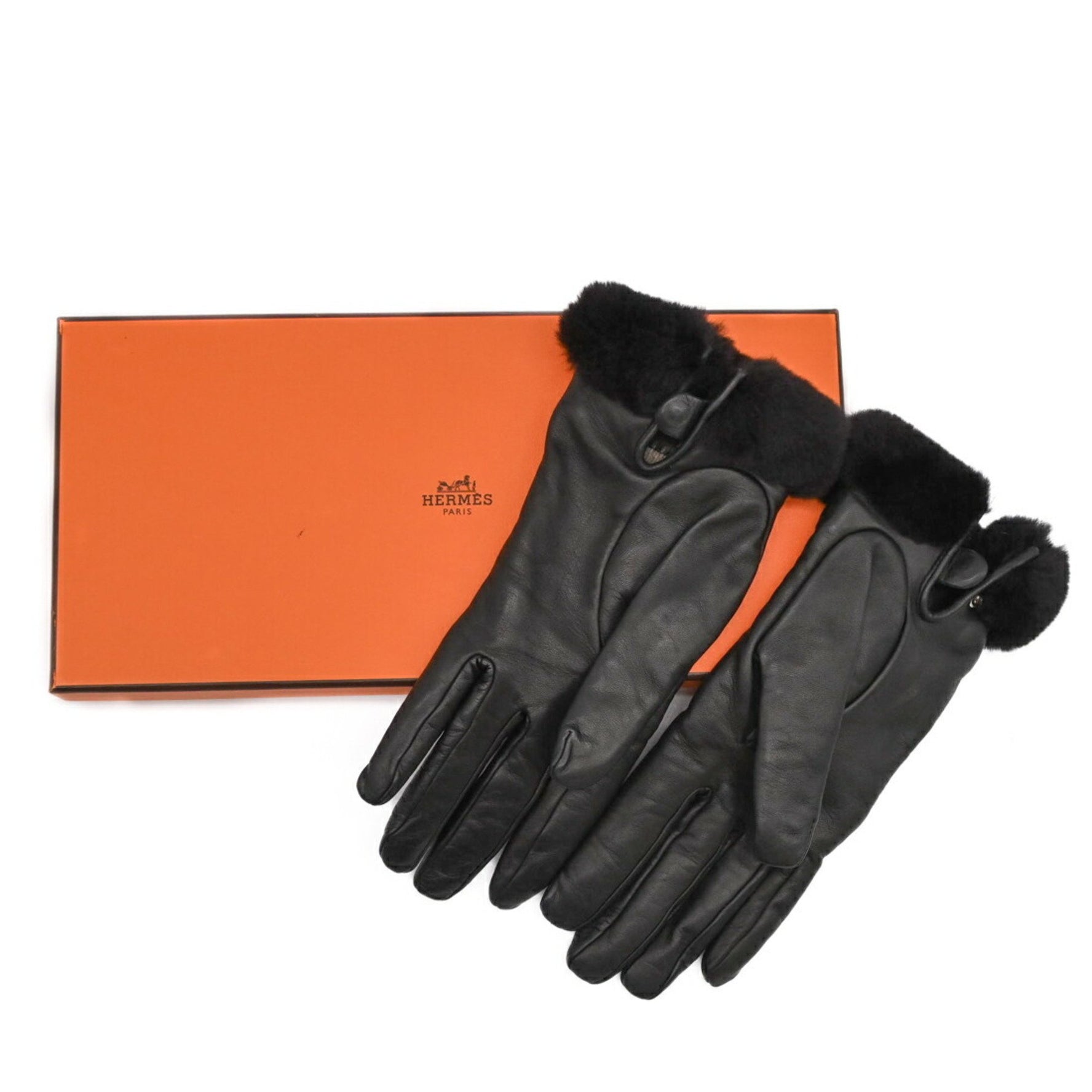 HERMES Kelly Gloves, Lamb Leather, Cashmere, Mink Fur, #7, Men's