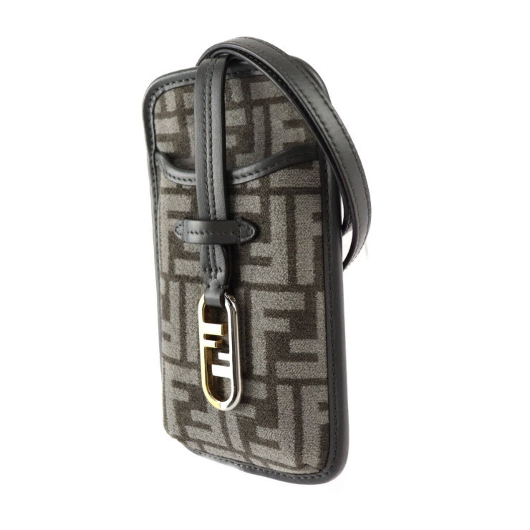 FENDI Phone Pouch Orlock Shoulder Bag 7AS131 Viscose x Leather Grey Zucca Pattern Smartphone Case Wallet/Coin Business Card Holder/Card Multi-Pochette 2311123007069R1