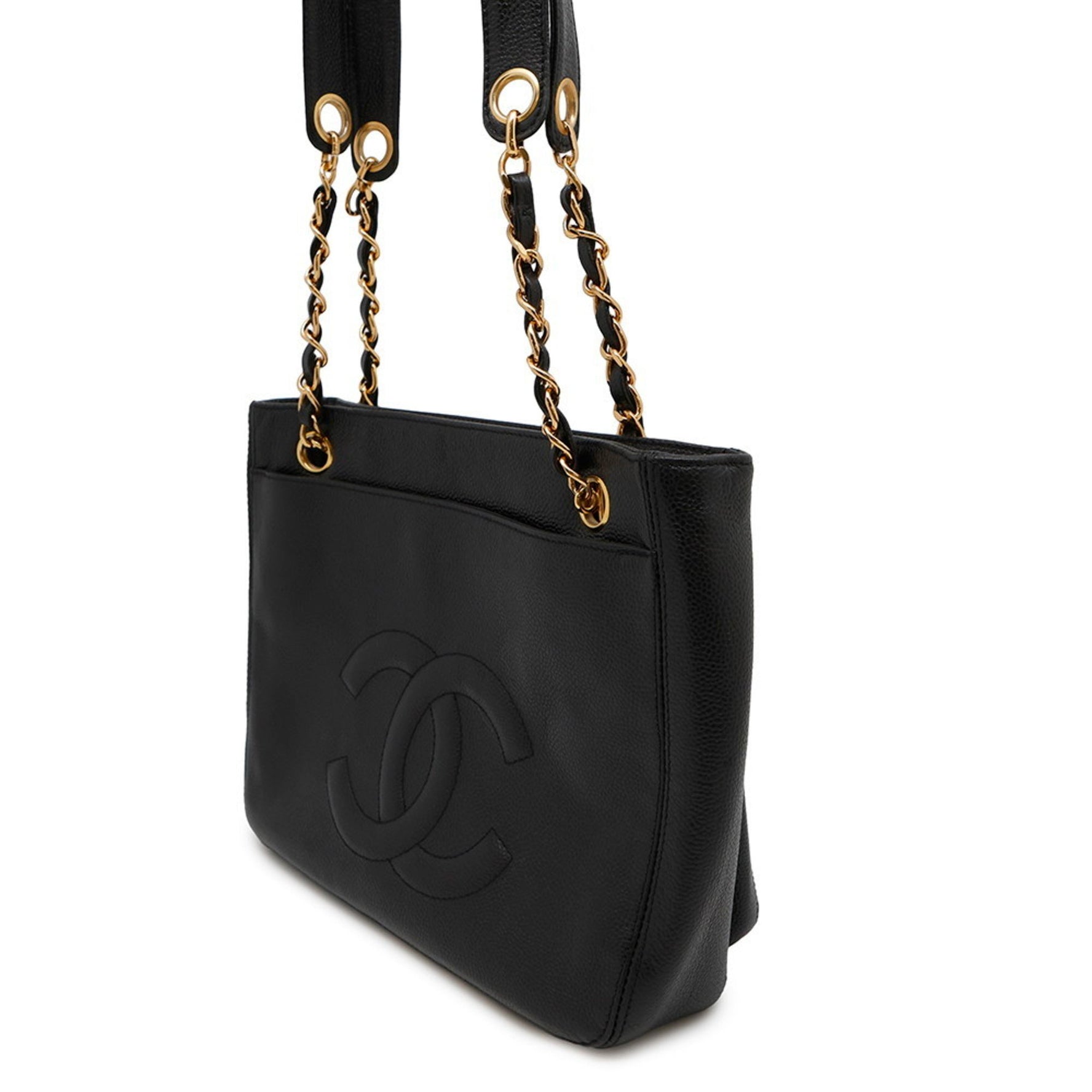 Chanel Chain Tote Bag with Coco Mark and Caviar Skin, Black