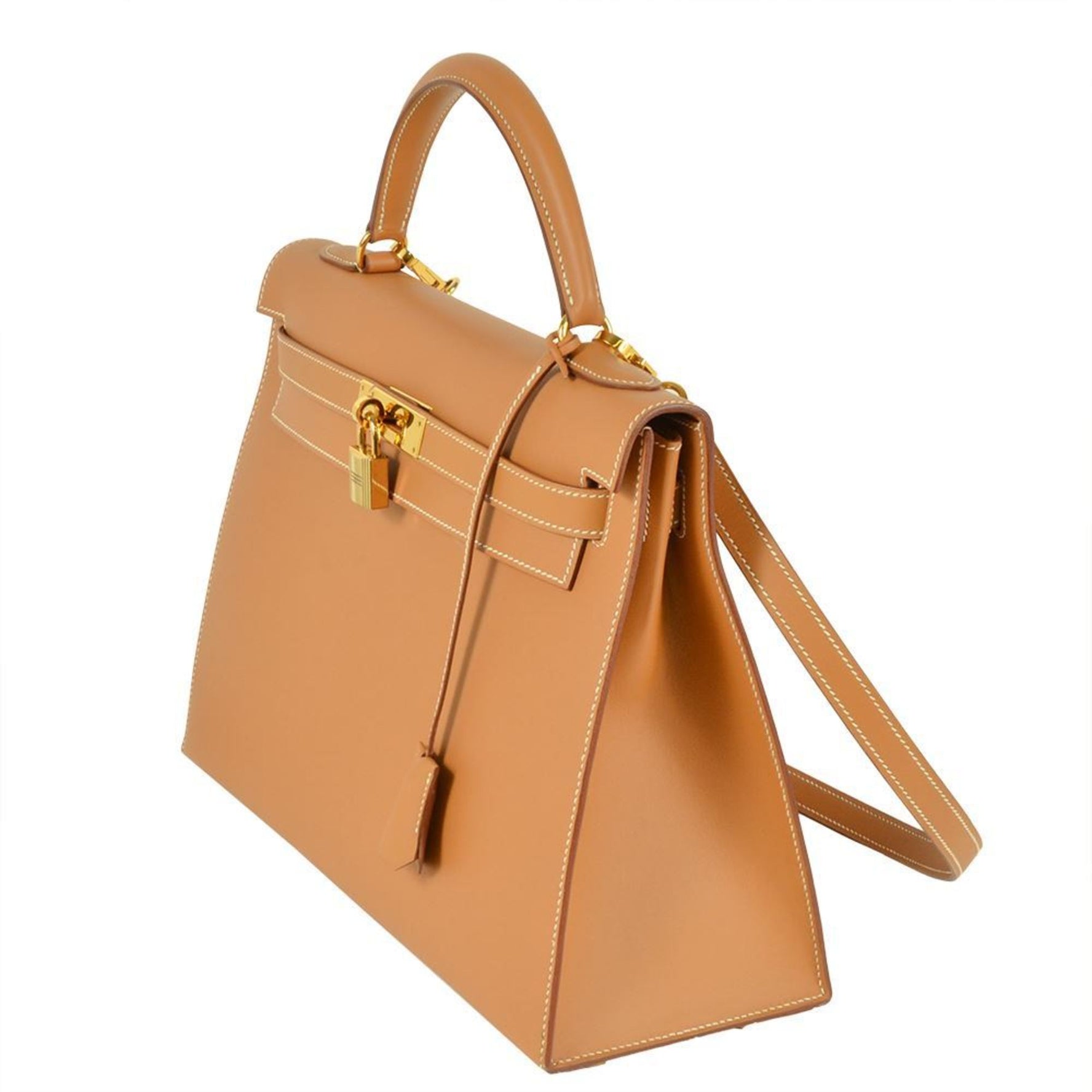 Hermes Kelly 32 Handbag Box Calf G Stamp Natural Brown Outside Stitching