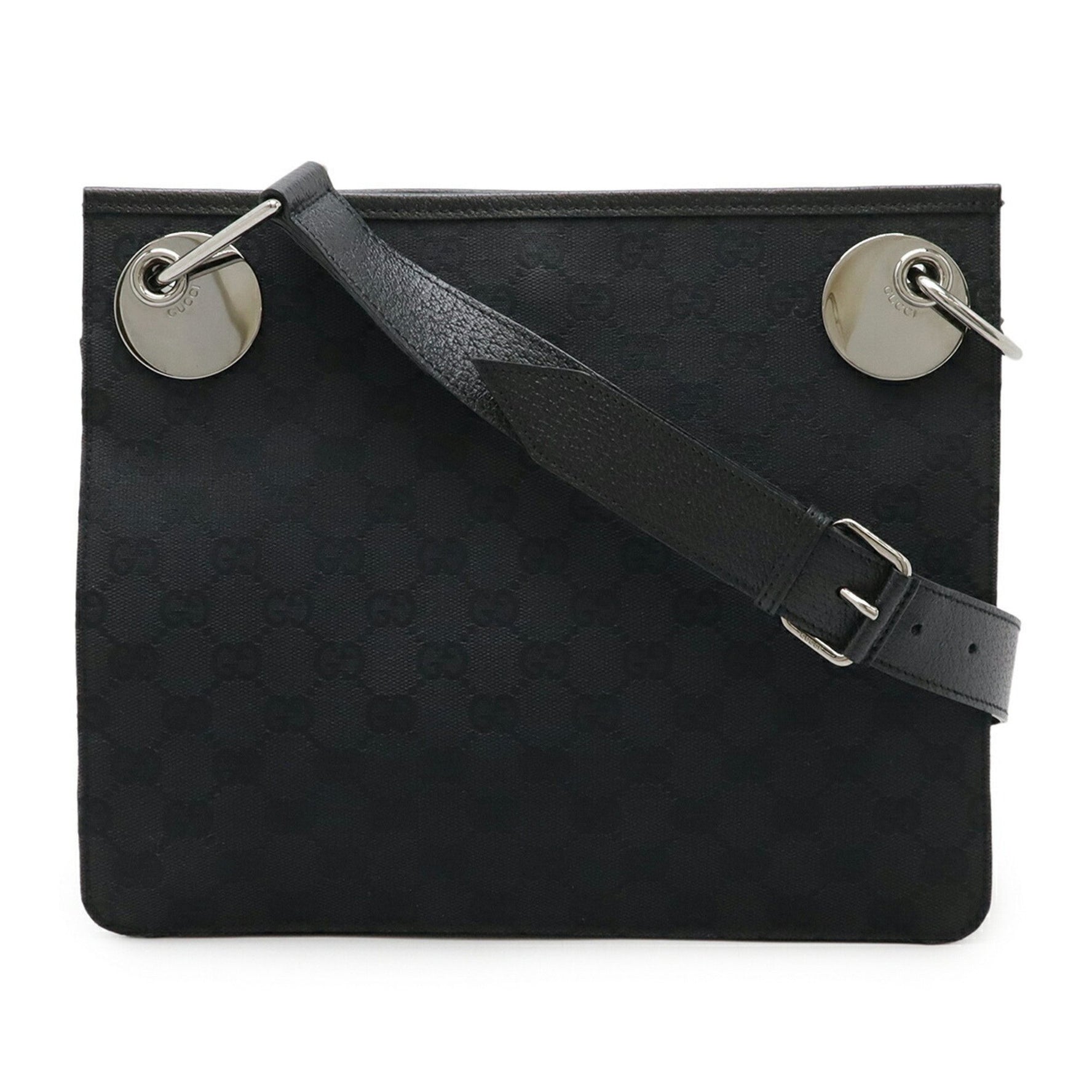 GUCCI GG canvas shoulder bag in black leather (120841)