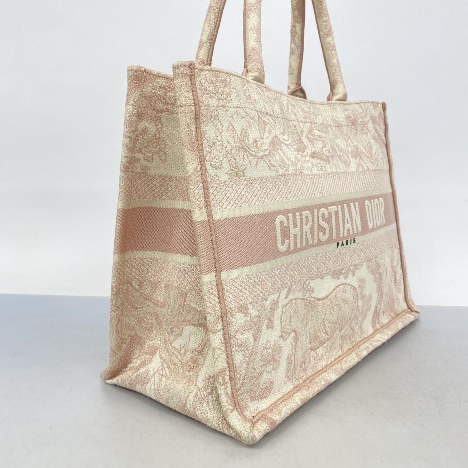 Christian Dior Book Tote Canvas Bag, Pink and White
