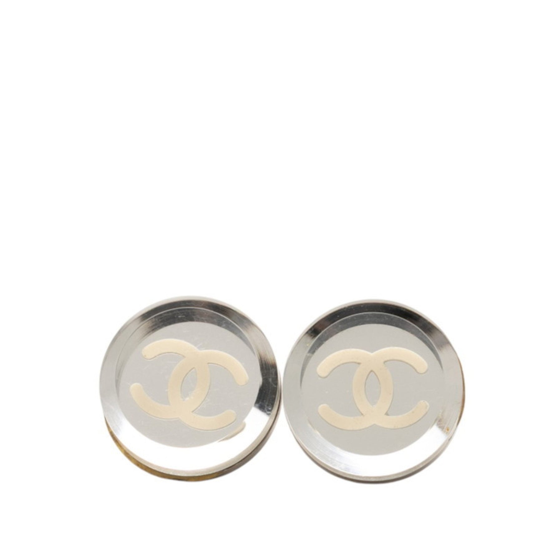 CHANEL Coco Mark Stud Earrings in Silver and Clear Metal