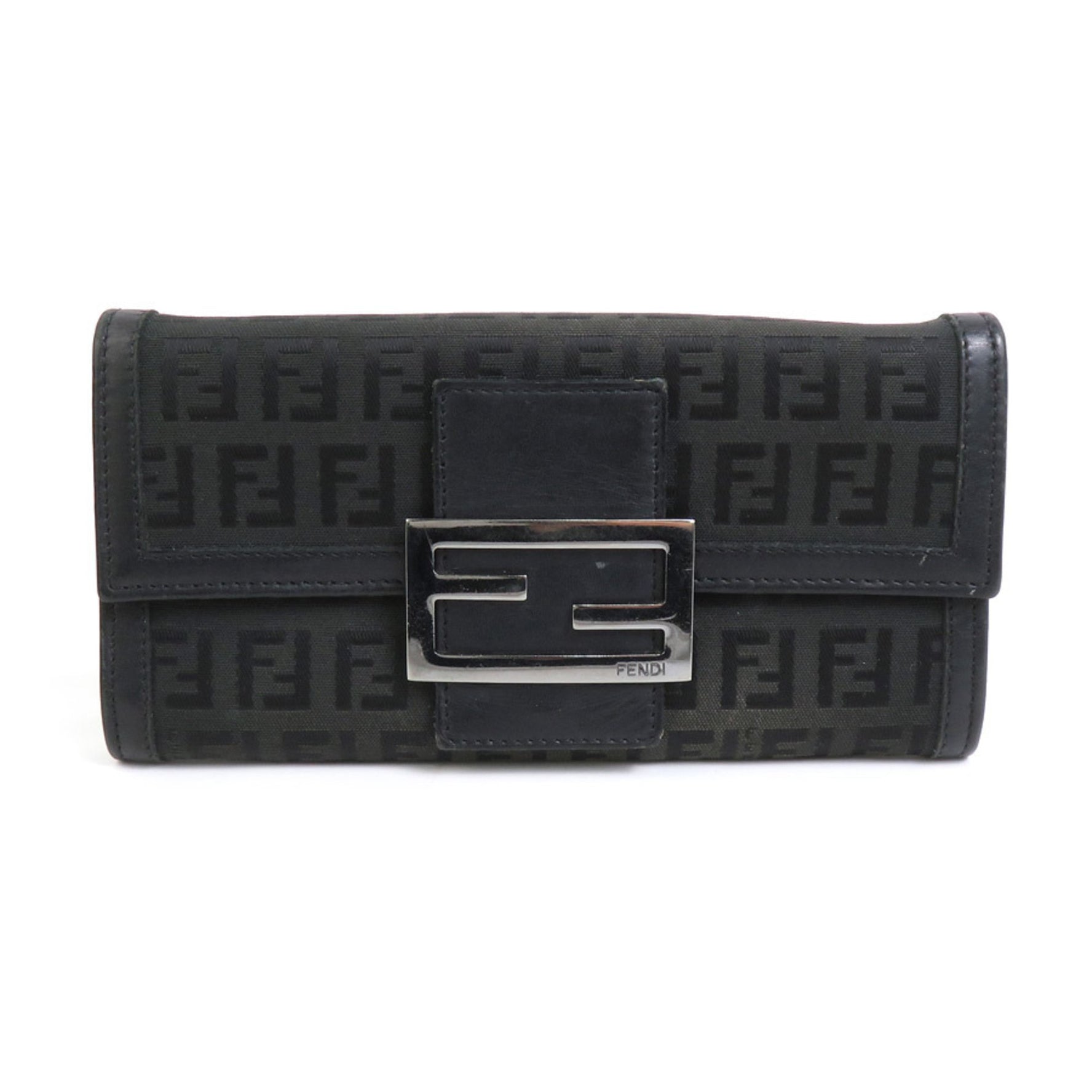FENDI Long Wallet Zucchino Canvas Leather