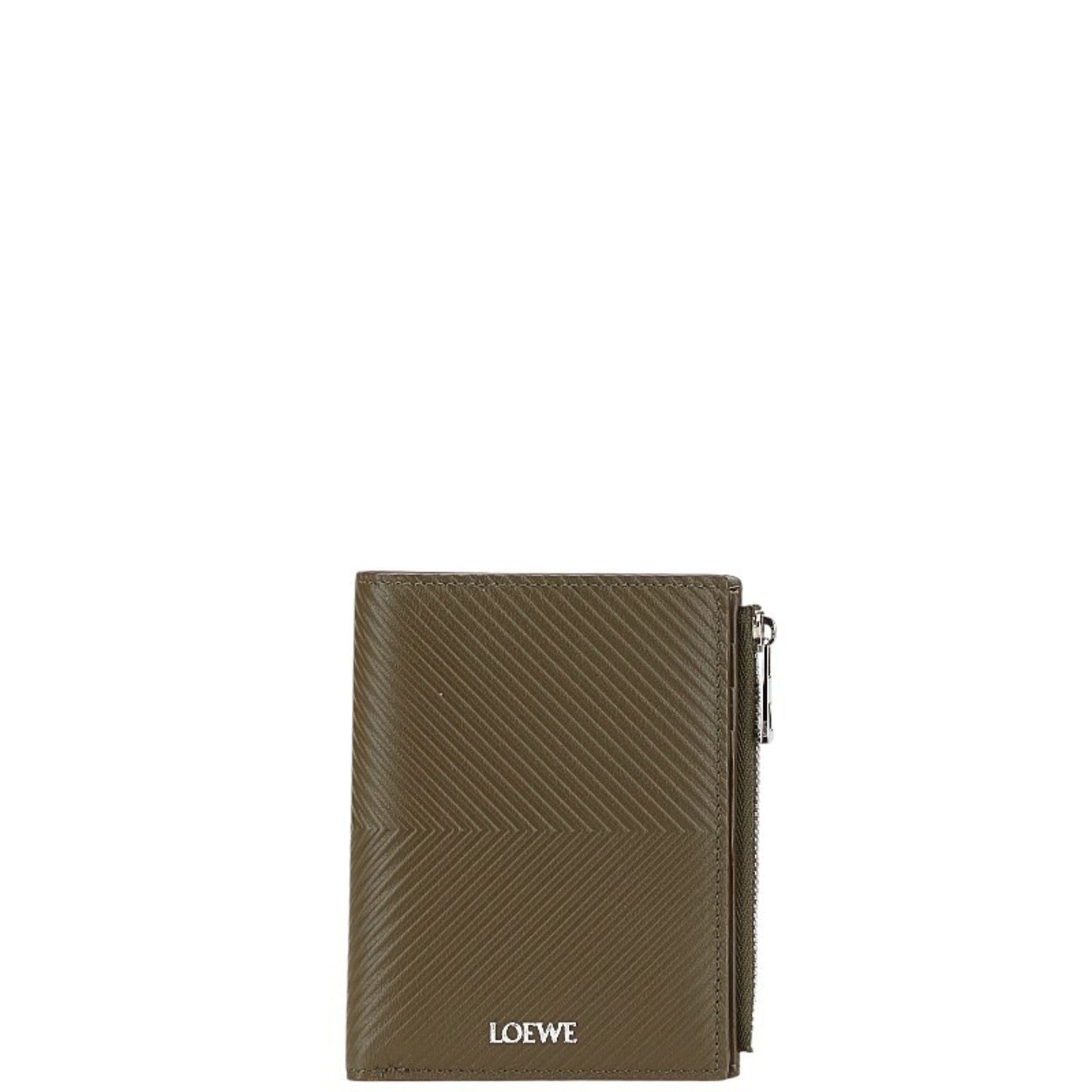 LOEWE Slim Compact Bi-fold Wallet Khaki Green Classic Calfskin