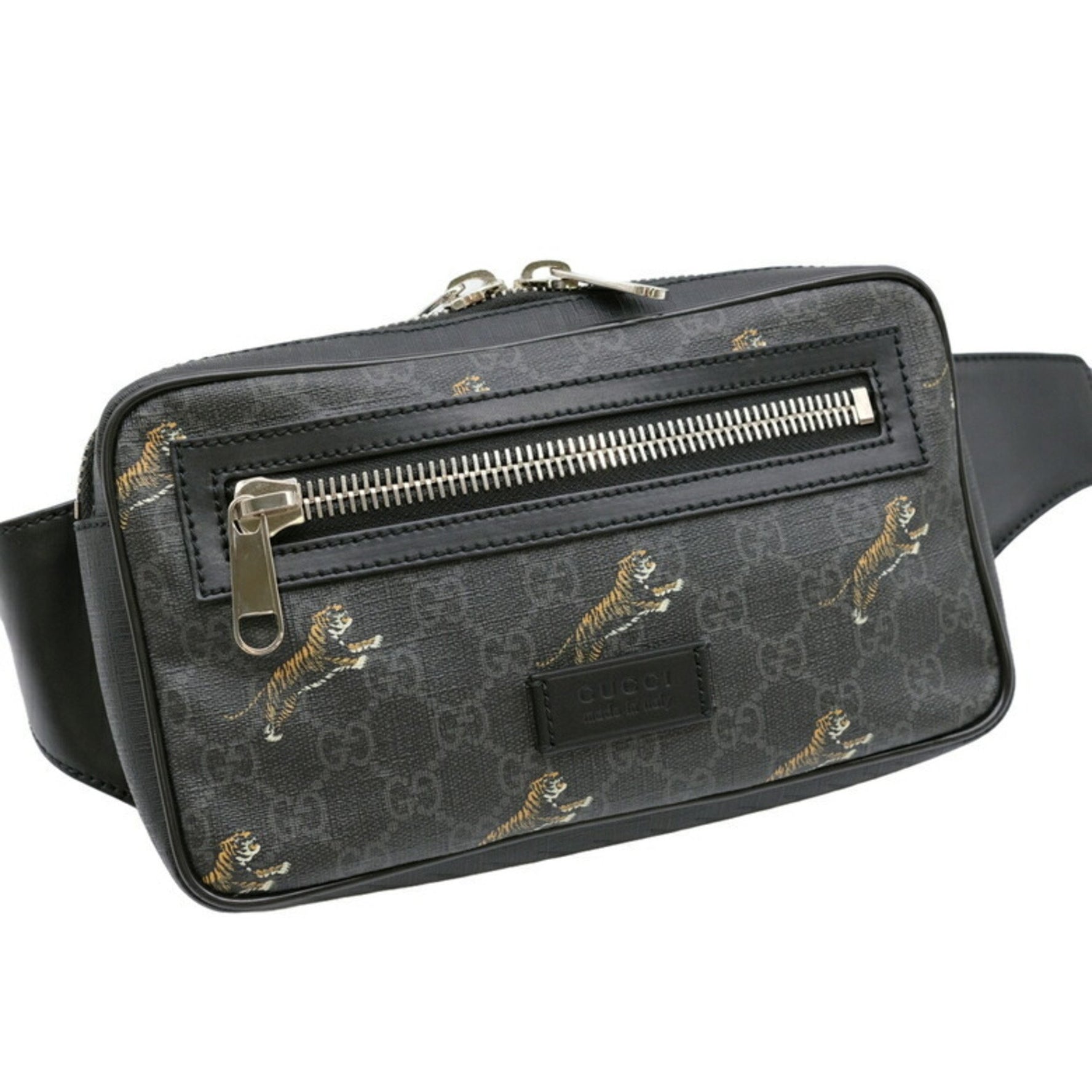 GUCCI GG Supreme Tiger Belt Bag Body Waist Pouch Canvas Black