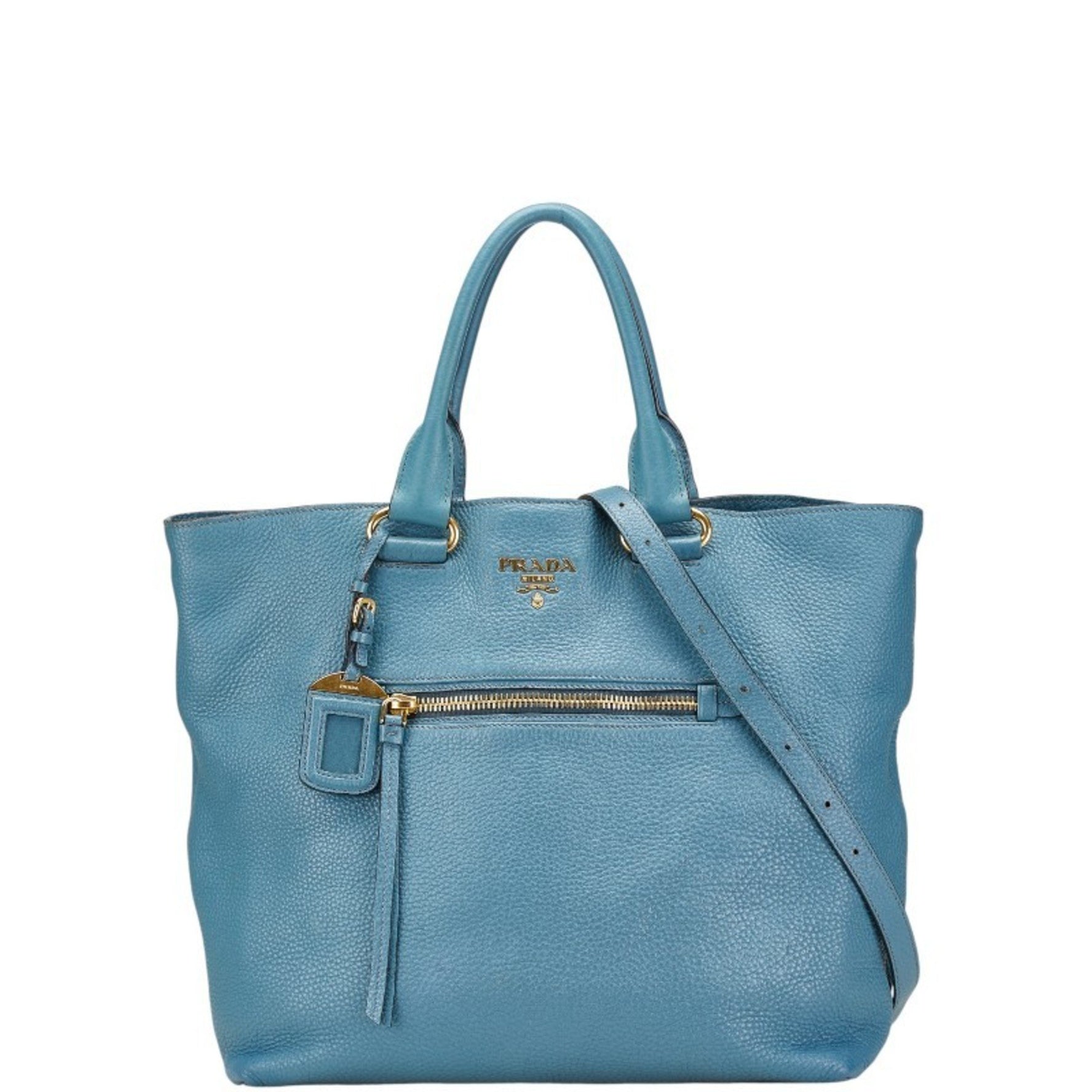 Prada Logo Metal Tote Bag/Shoulder Bag, Leather