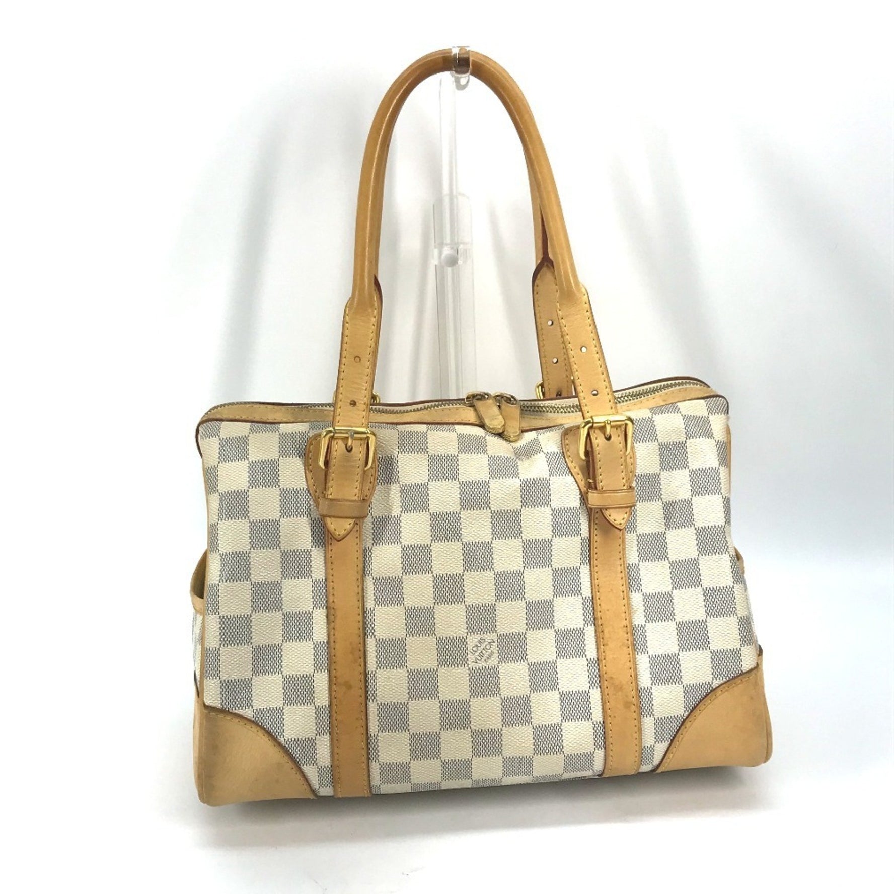 LOUIS VUITTON N52001 Damier Azur Berkeley PM Mini Boston Bag, Canvas, Women's, White