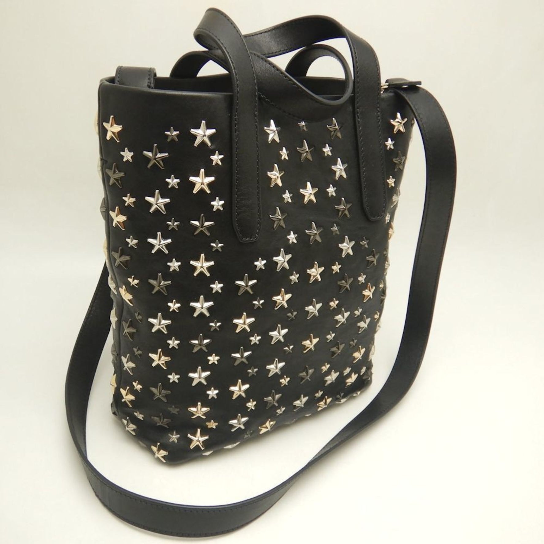 JIMMY CHOO Tote Bag Star Studs Leather Black