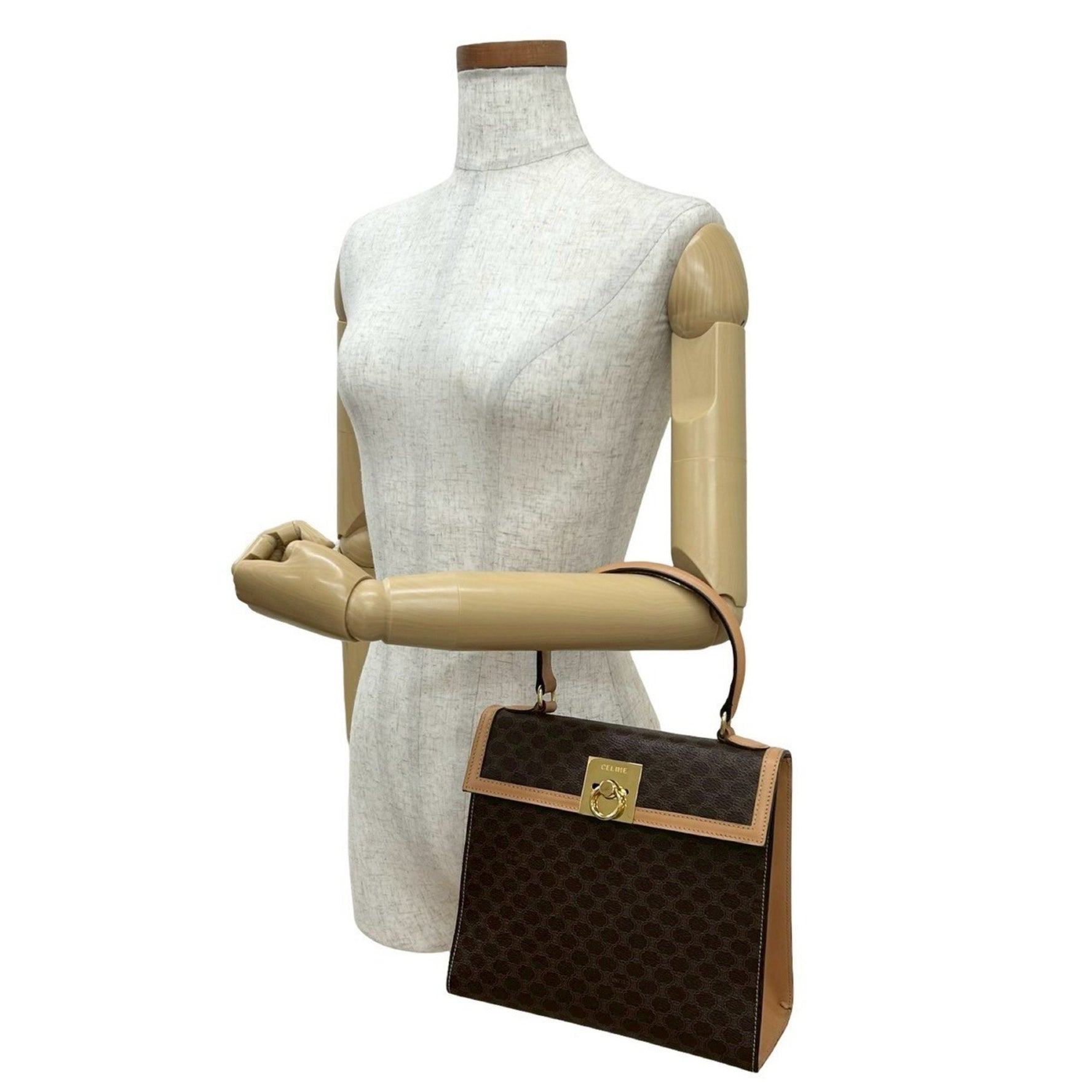 CELINE Macadam Blason Pattern Logo Ring Leather Handbag Tote Bag