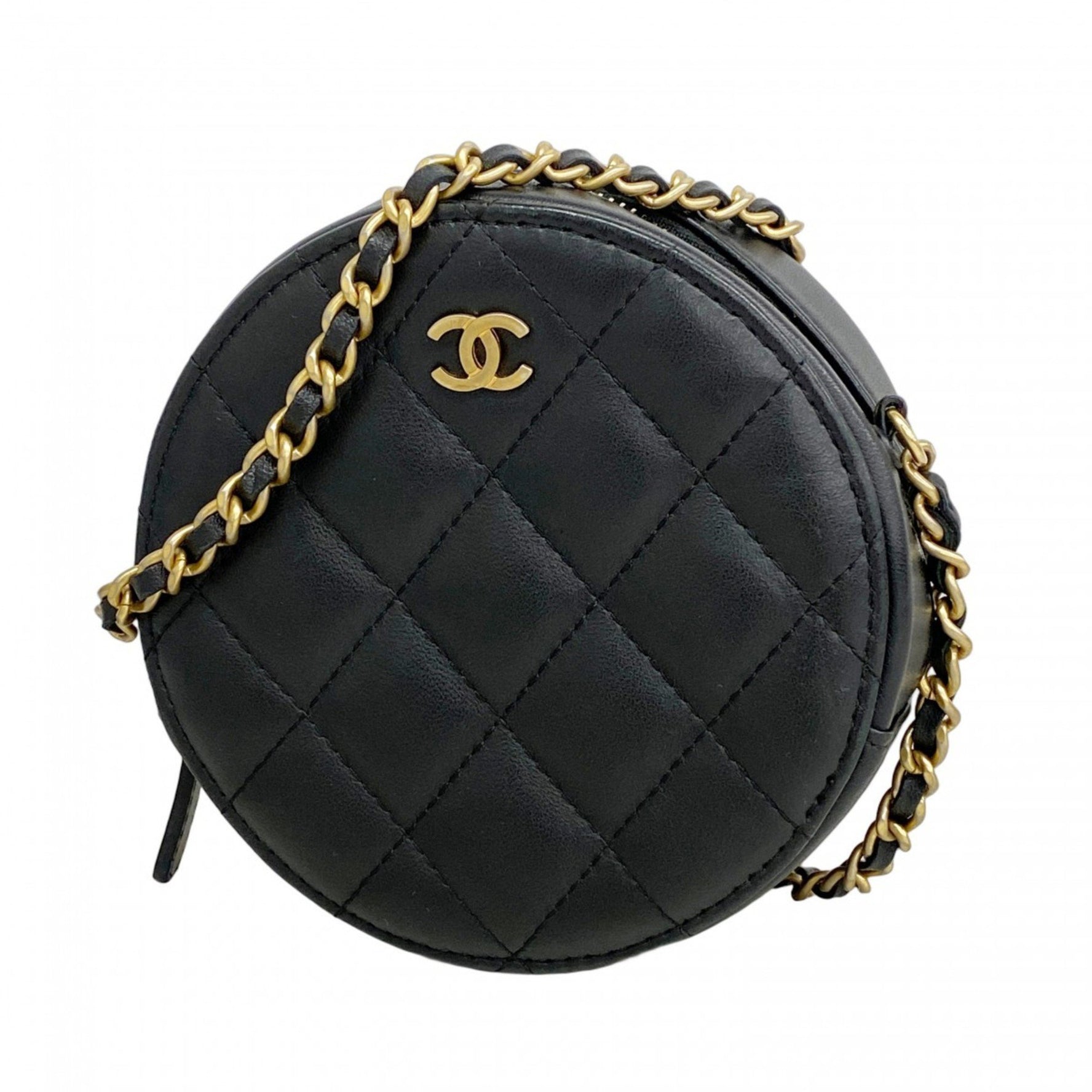 Chanel Matelasse Shoulder Bag with Chain Bag, Lambskin, Black, Women's, P1222864