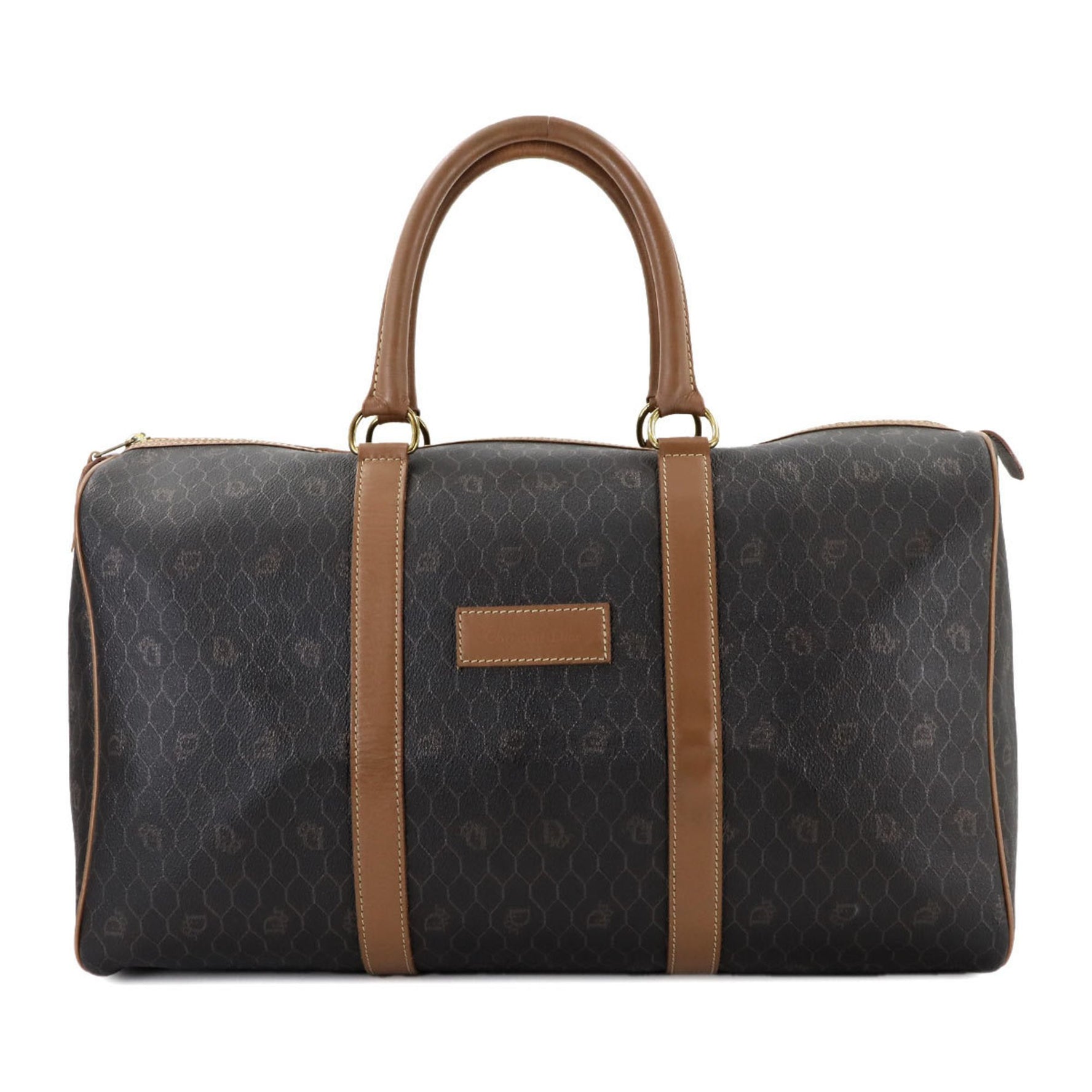 Christian Dior Honeycomb Boston Bag in brown leather with gold hardware.