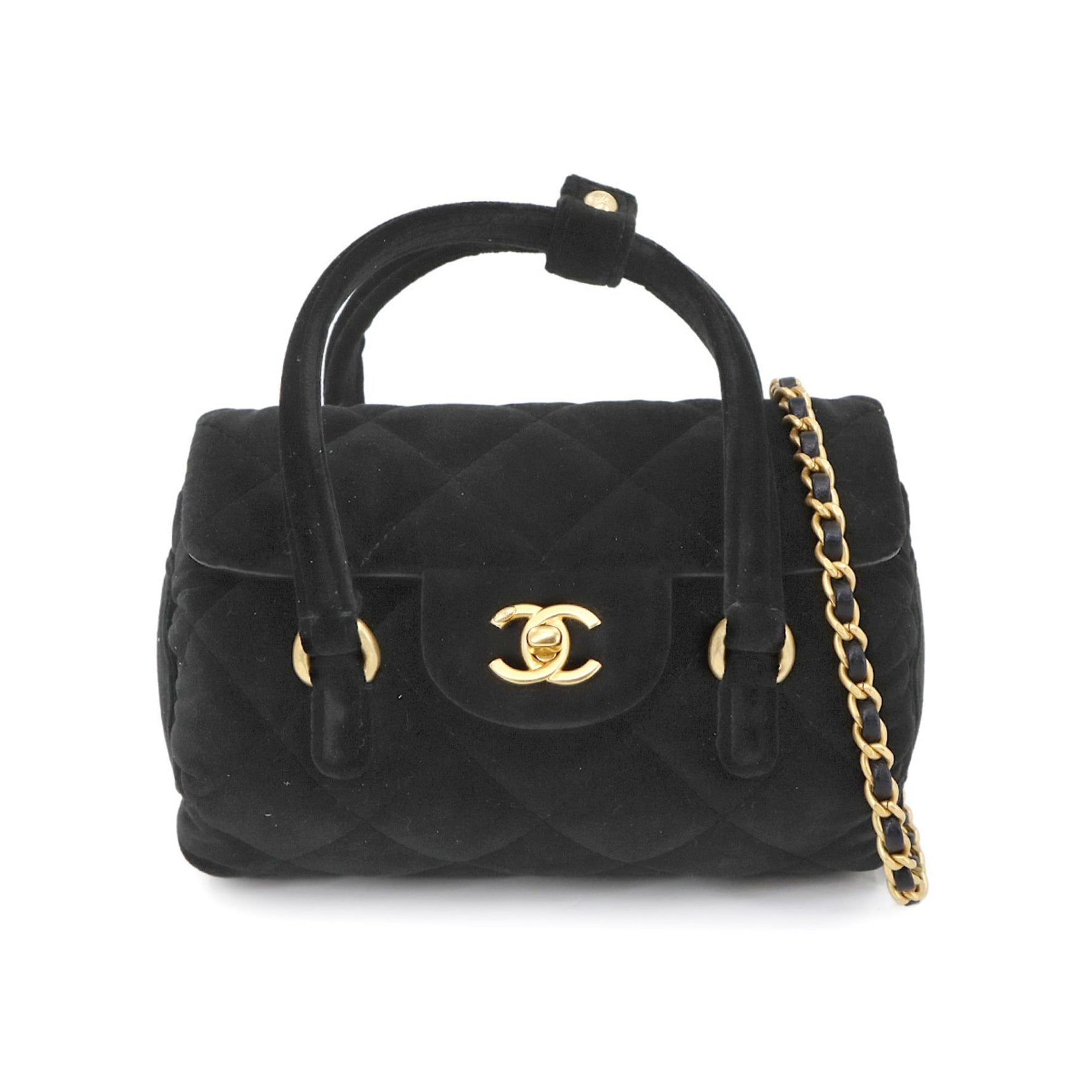 CHANEL Matelasse Mini Hand Chain Shoulder Bag in Velvet with Bowling