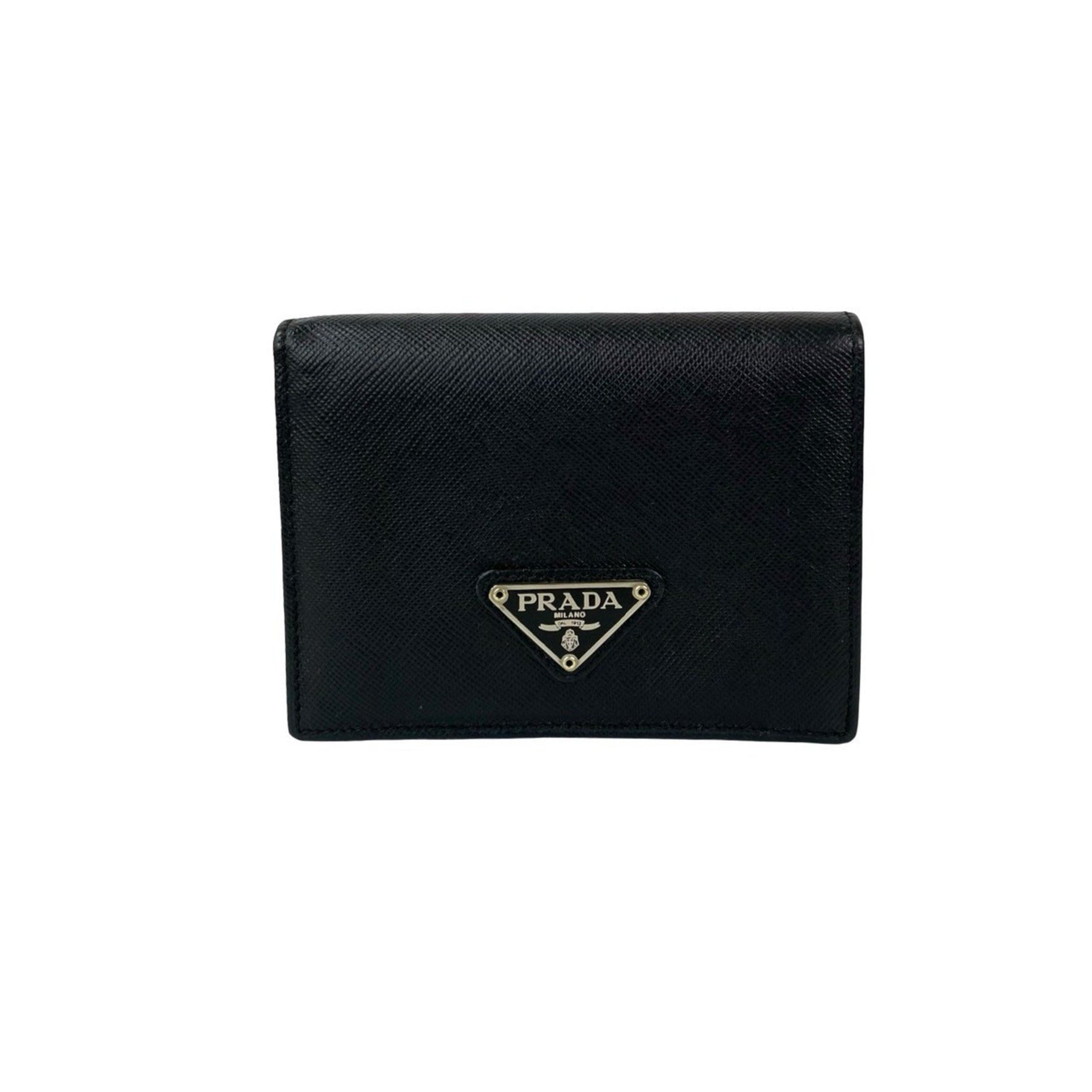 PRADA Triangle Logo Hardware Saffiano Leather Bi-fold Mini Wallet