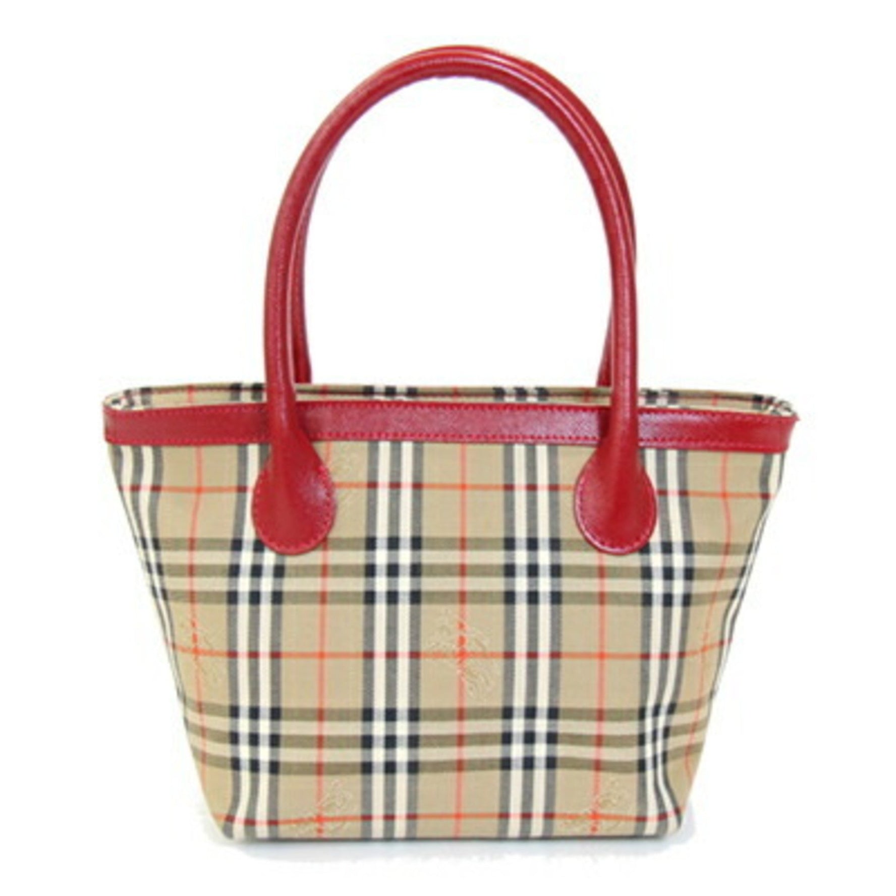 Burberry Handbag Beige Red Canvas Leather Nova Check Small Tote Women's BURBERRY