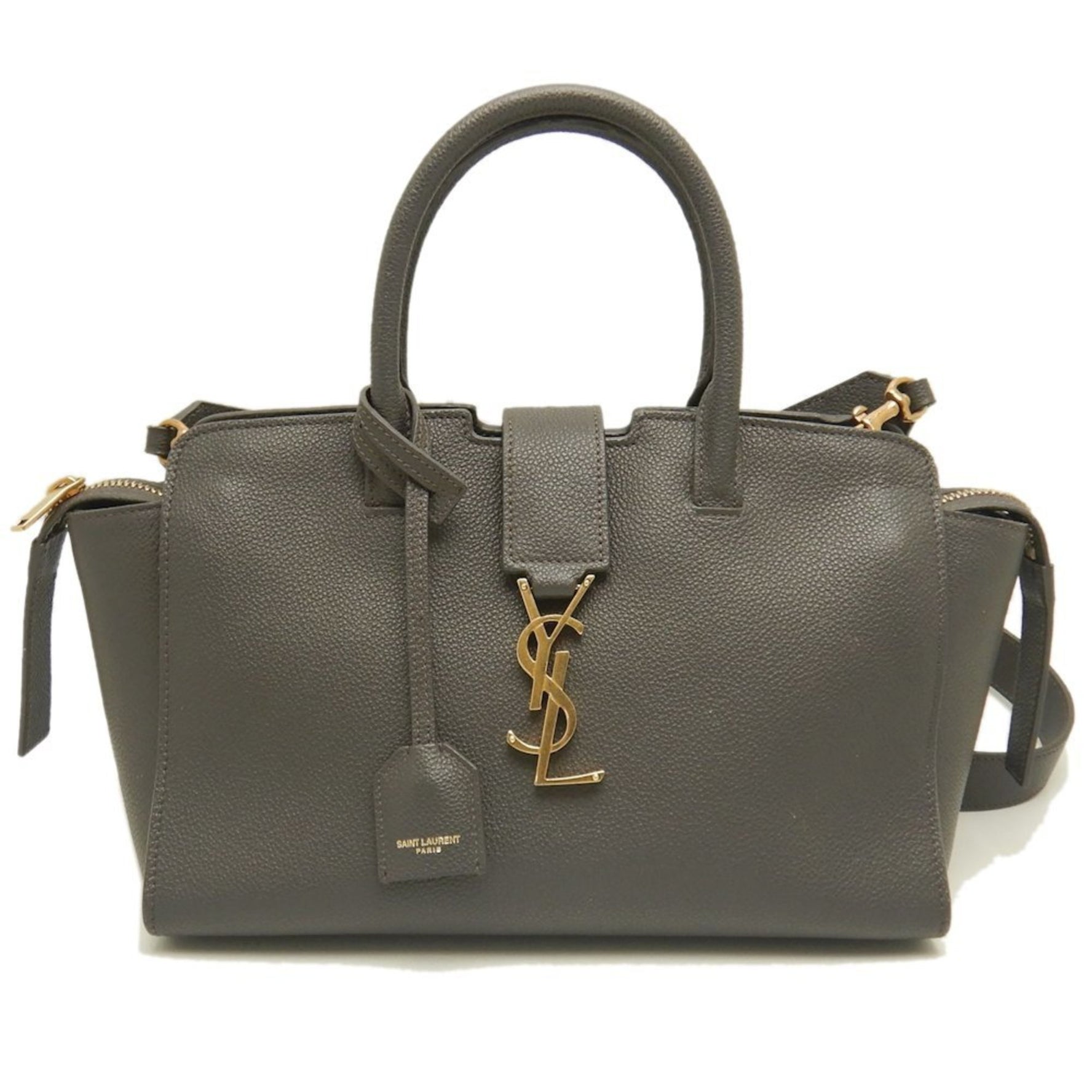SAINT LAURENT Downtown Baby Cabas Handbag Grained Leather Grey