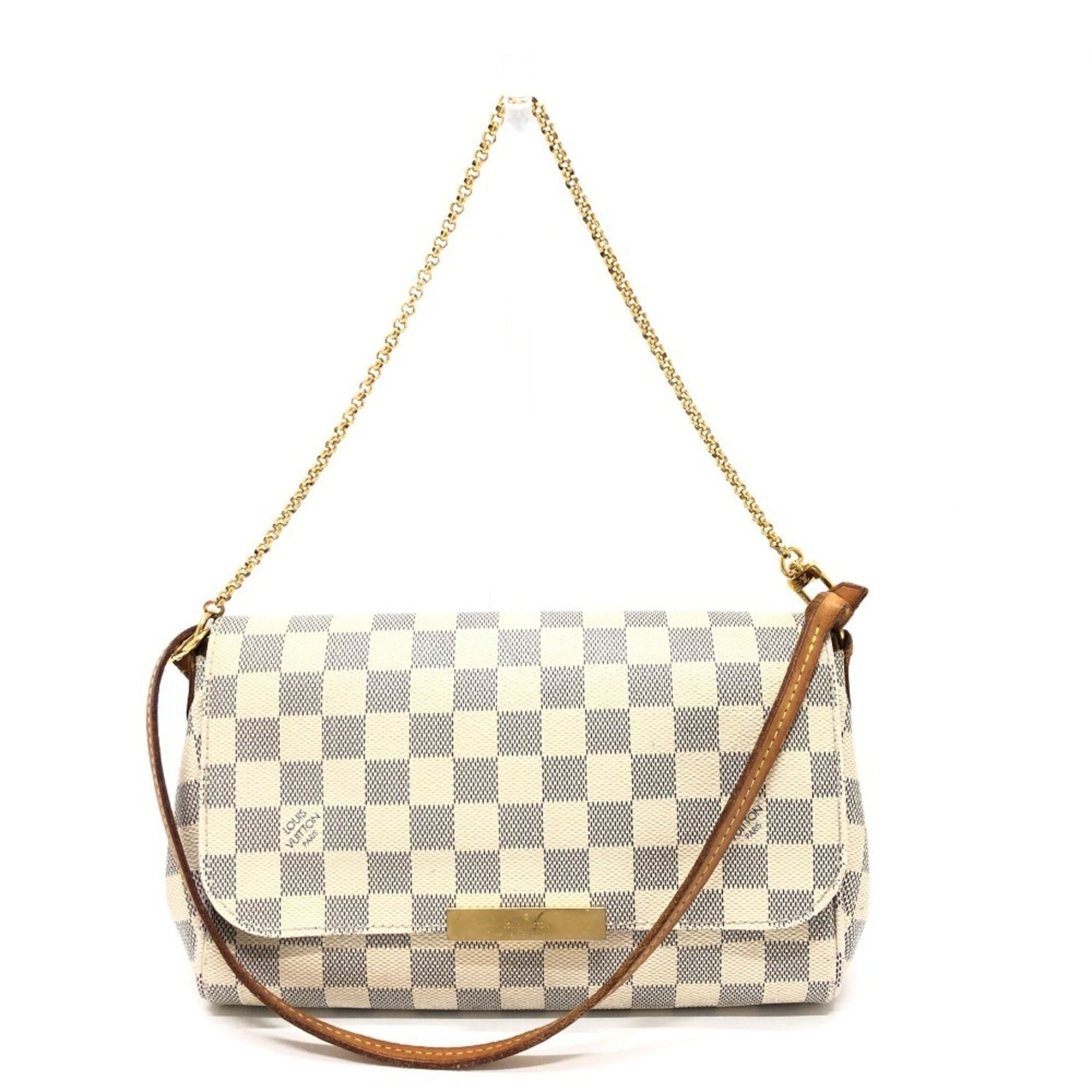 LOUIS VUITTON N41275 Damier Azur Favorite MM 3-Way Bag, Chain Shoulder Canvas, Women's, White