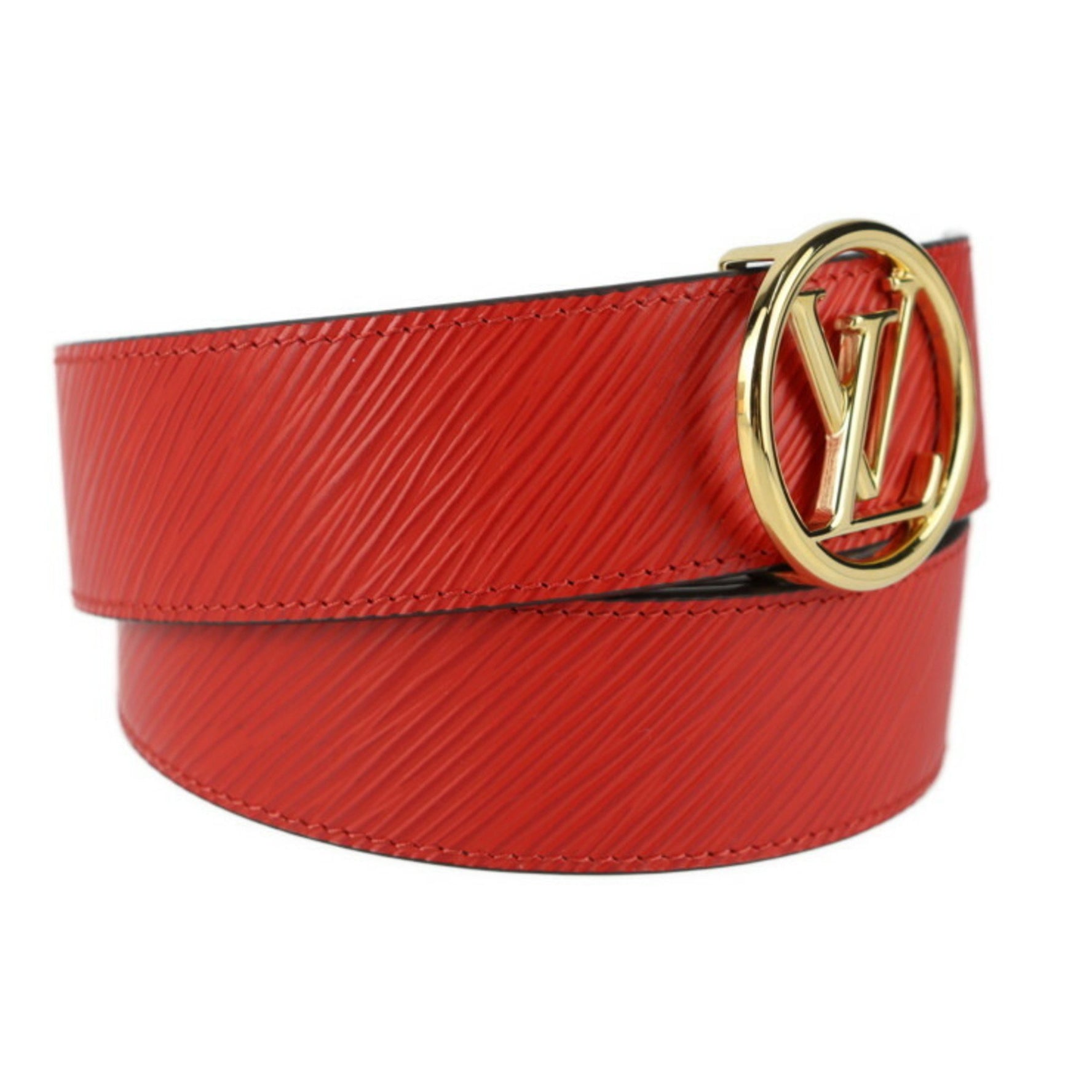 LOUIS VUITTON Louis Vuitton Santur LV Circle Reversible 35MM Belt M9936W Size 80 32 Monogram Canvas Epi Leather Brown Coquelicot